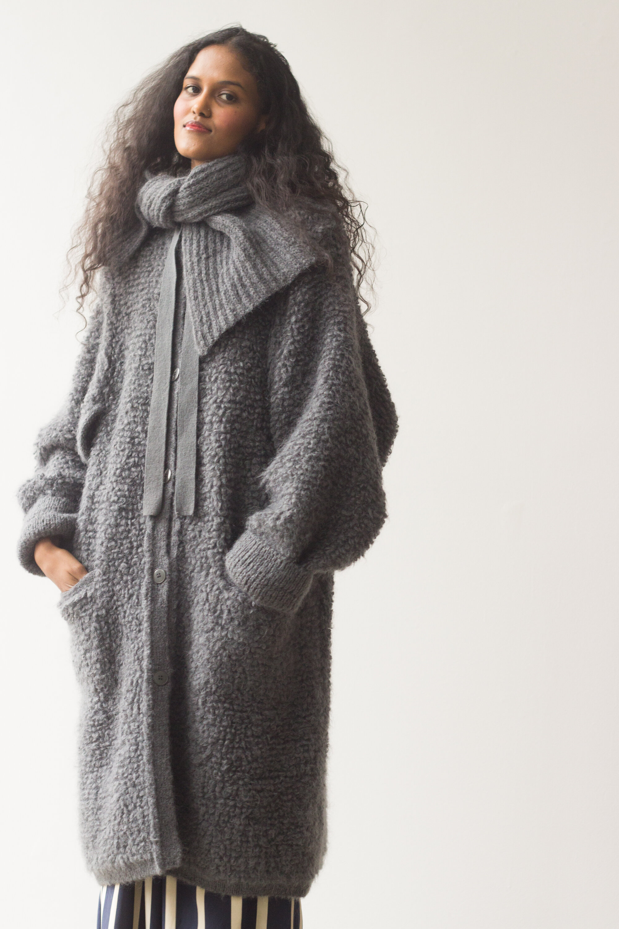 1980s Sonia Rykiel Gray Loop Fringe Sweater Coat — Wayward Collection