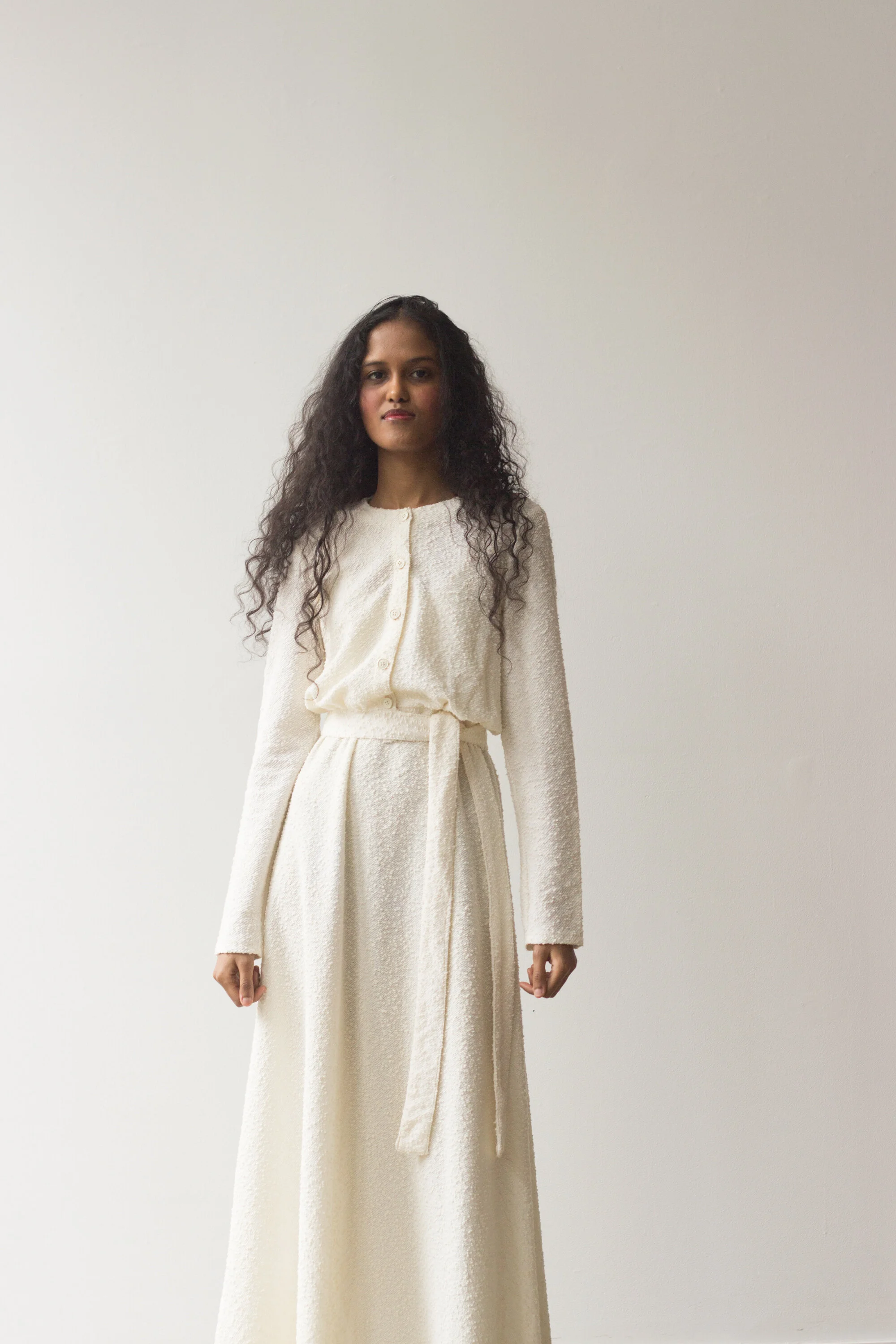 1970s Creme Bouclé Dress and Jacket Ensemble