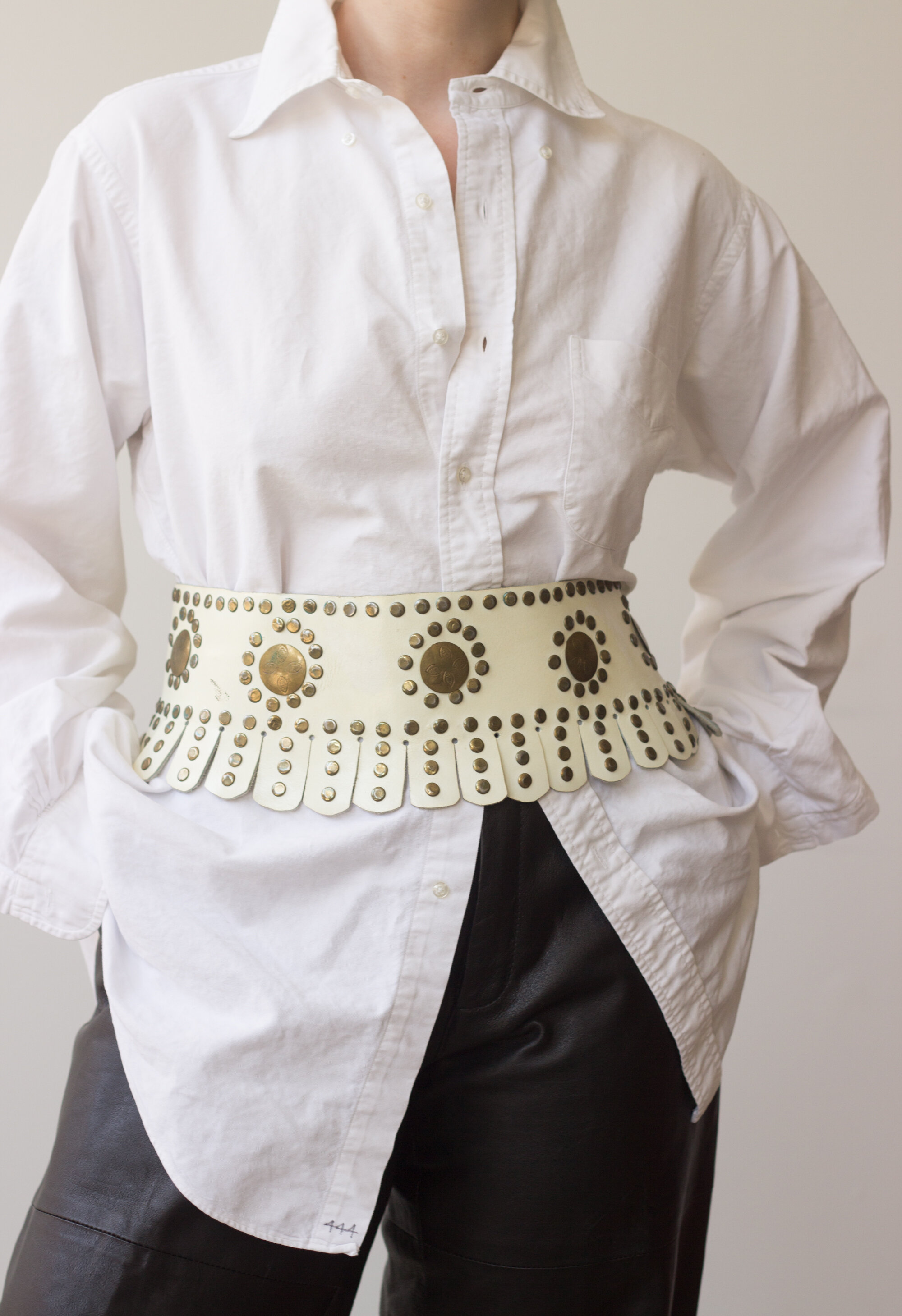 1970s Fringed Studded Kid Leather Medallion Belt
