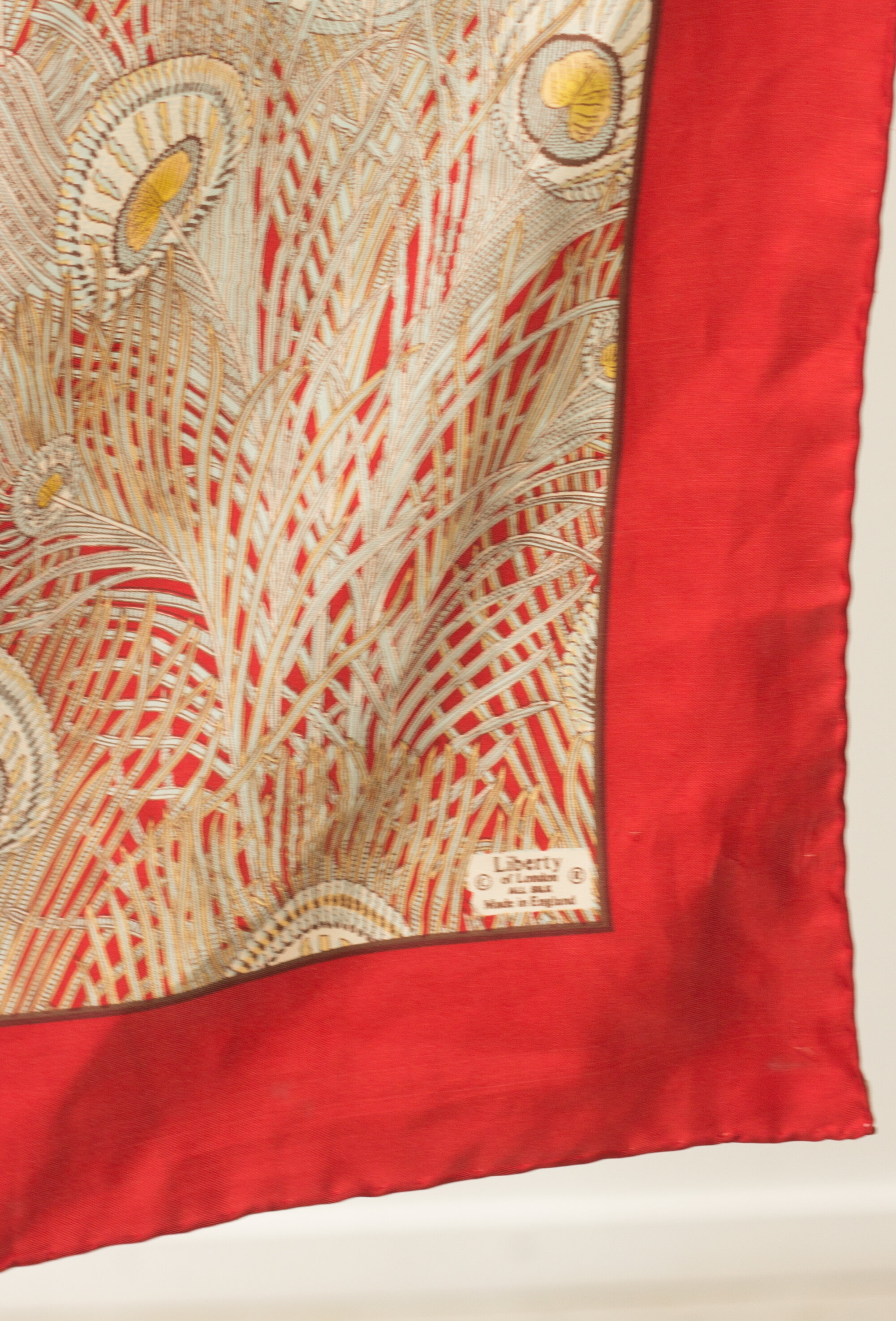 1970s Large Scale Liberty of London Silk Peacock Motif Scarf