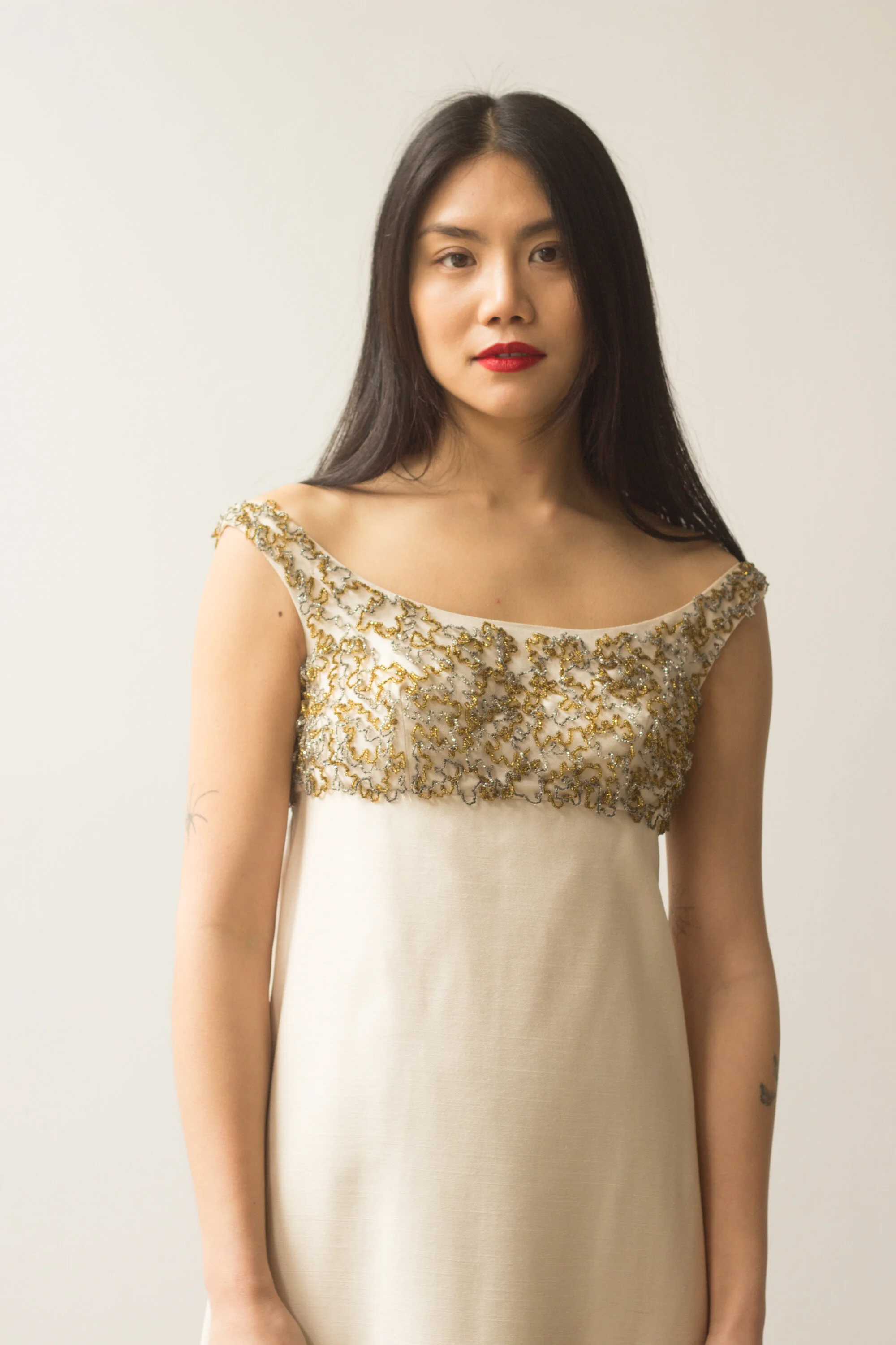 1960s Regency Style Silk Shantung Beaded Gown Wayward Collection 1960s Regency Style Silk Shantung Beaded Gown Wayward Collection