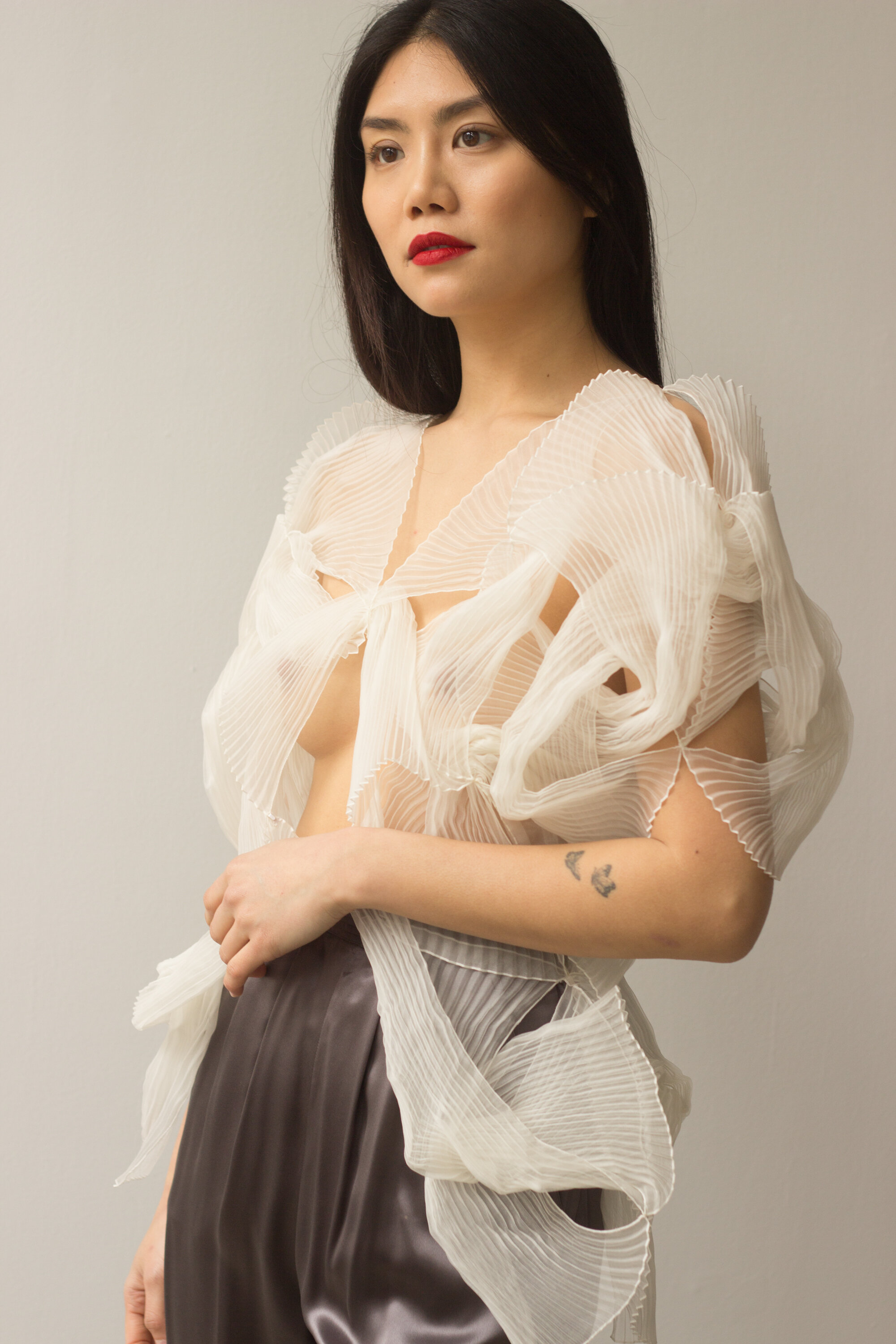 AW 2010 Sandra Backlund Archival Pleated Chiffon Biomorphic Top