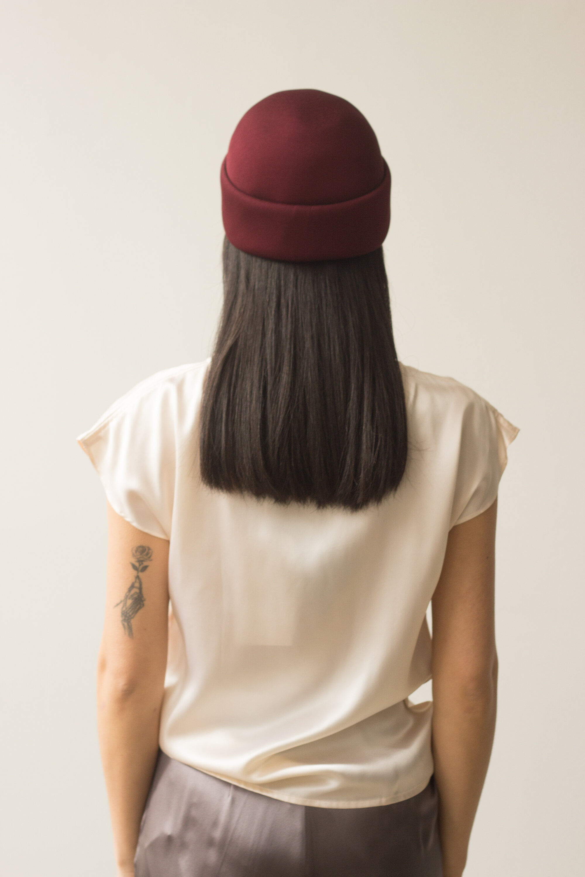 1970s John Anthony Burgundy Silk Folded Cap