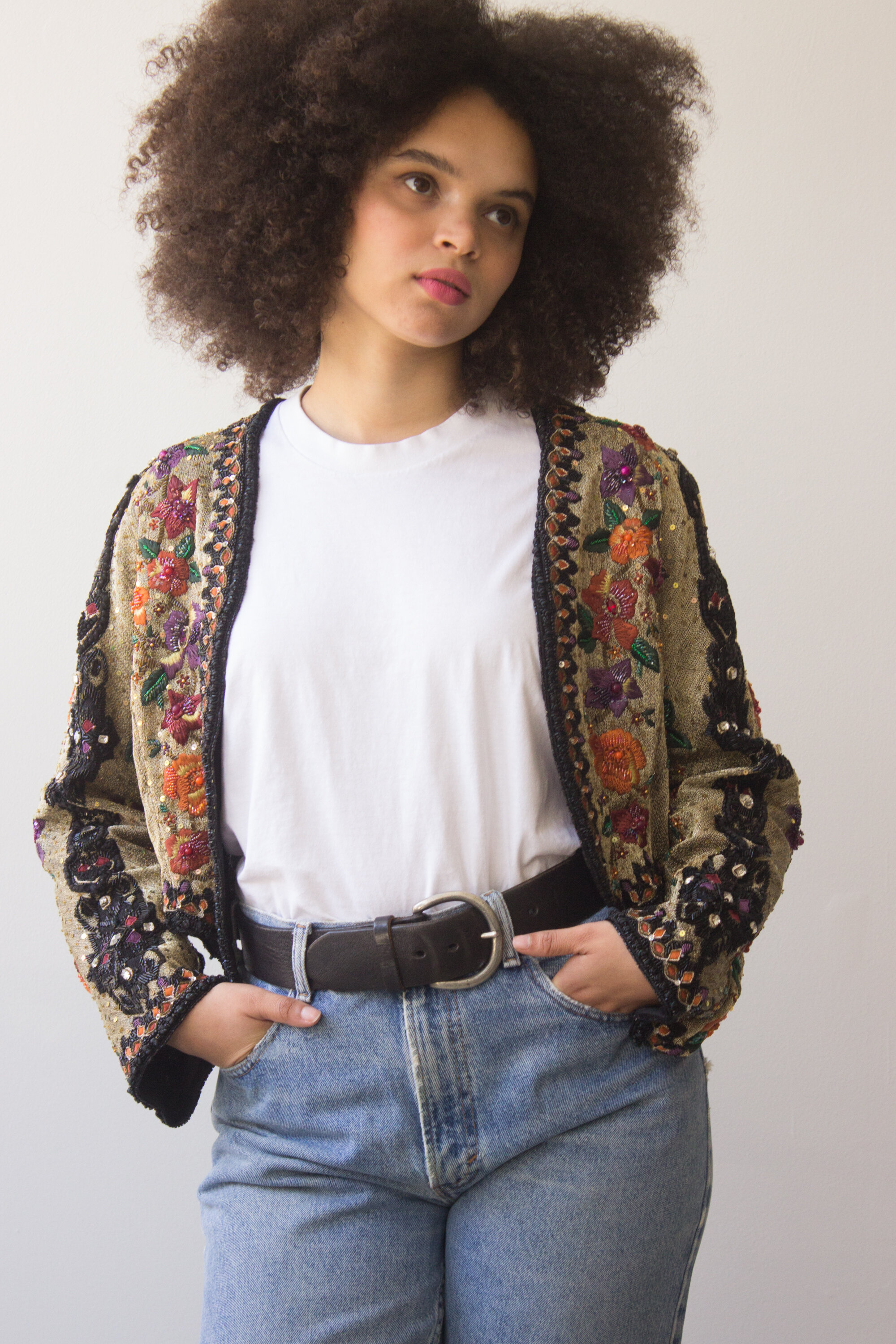 1980s Beaded and Embroidered Basque Cut Jacket