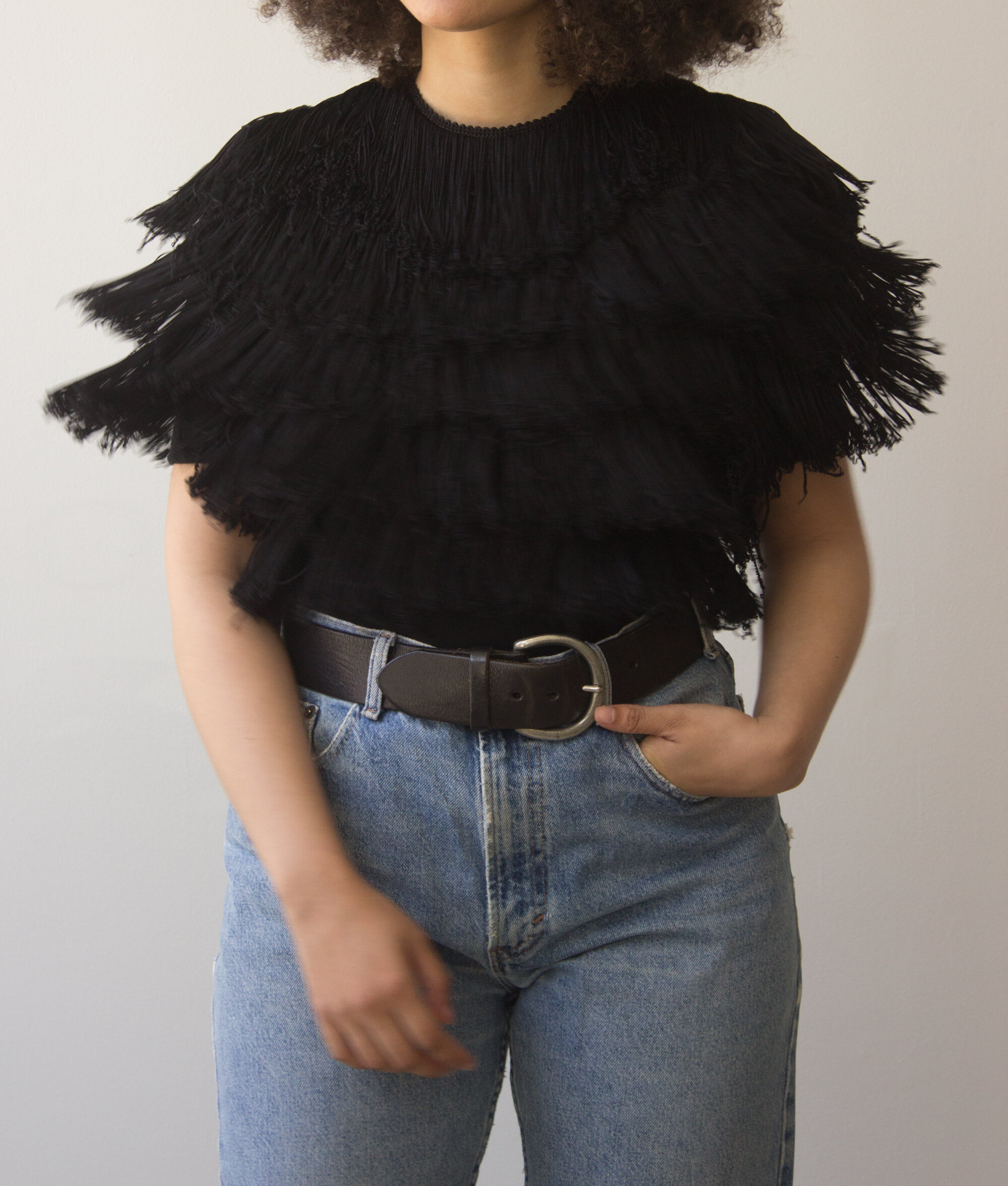 1970s Anne Klein Fringed Crepe Top