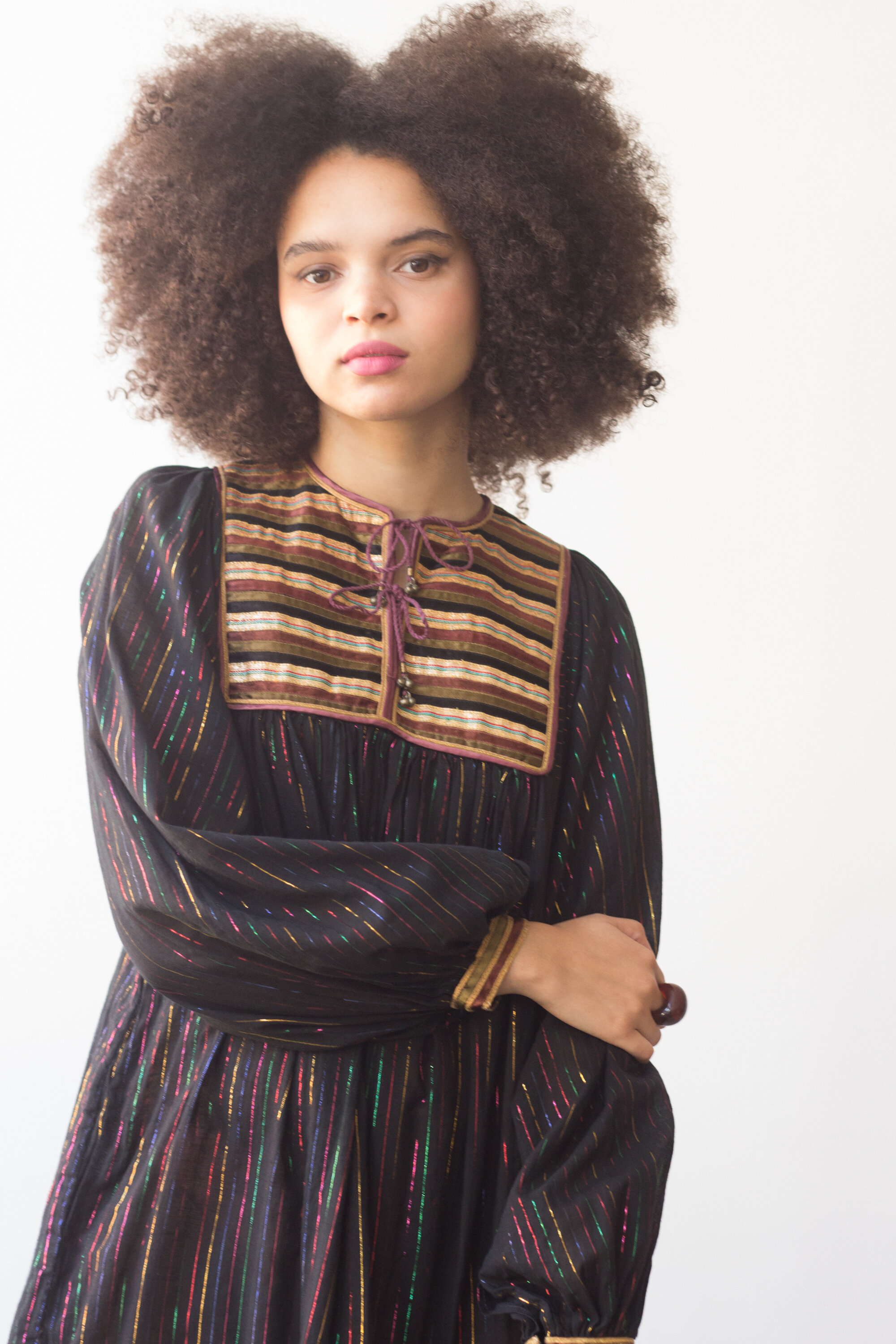 1970s Phool India Cotton Lurex Striped Kaftan 