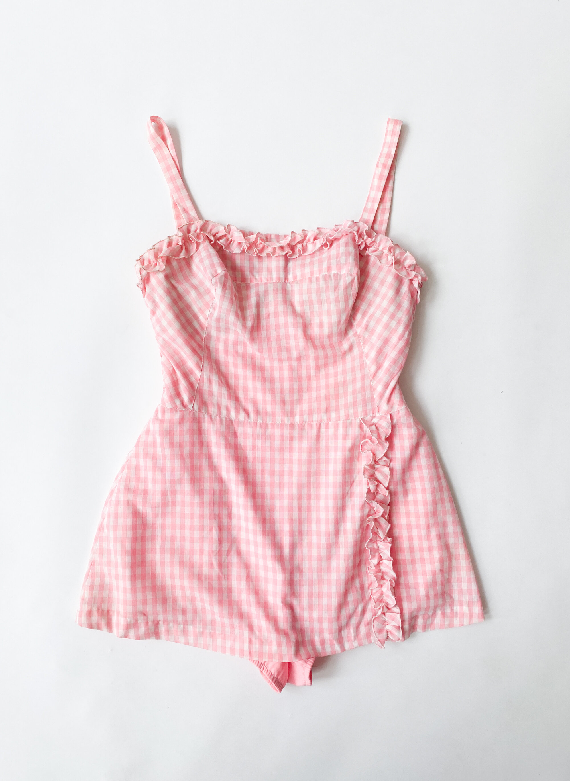 1960s Pink Gingham Ruffled Playsuit