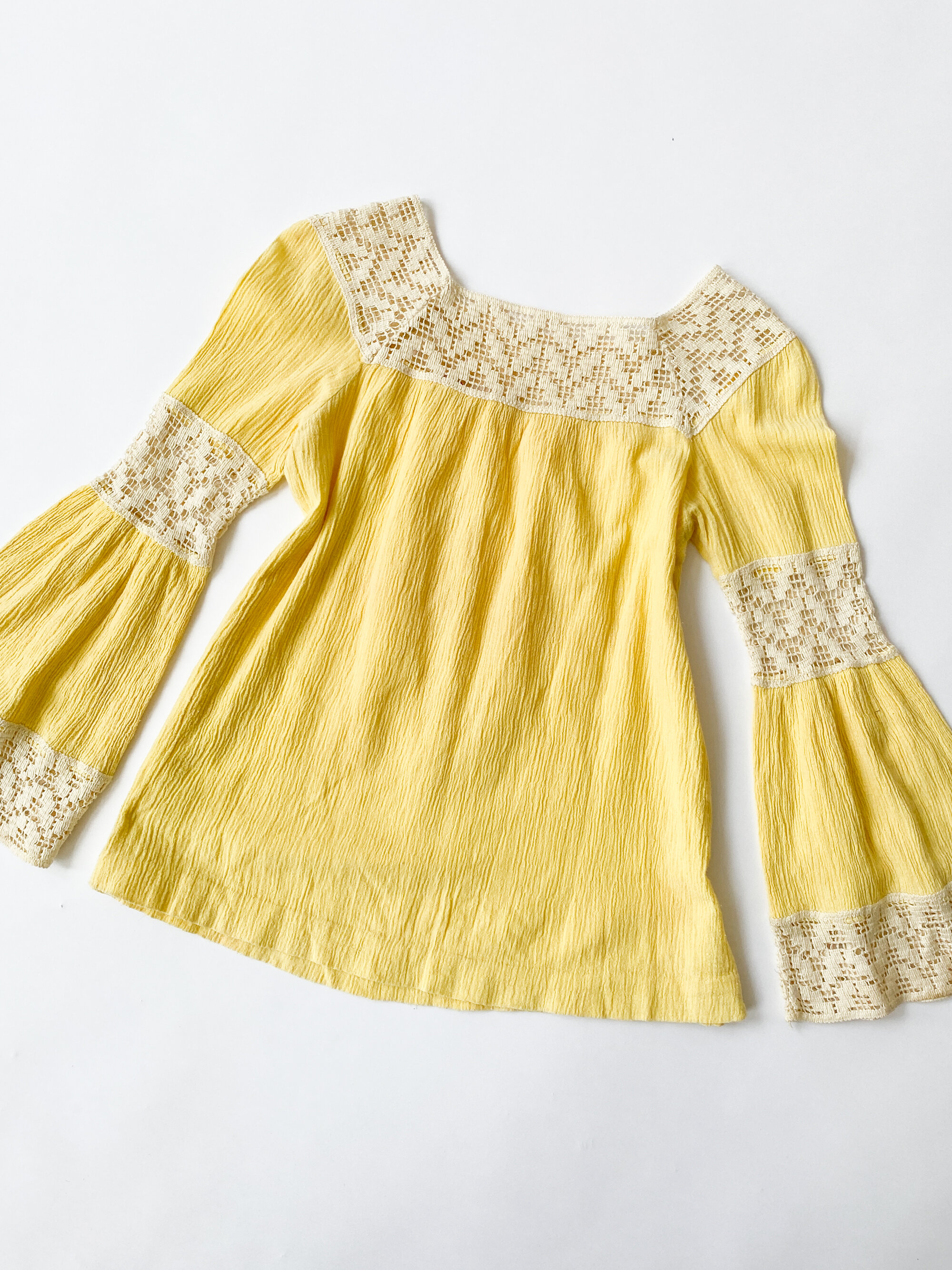 1970s Banana Creme Gauze Bell Sleeve Top
