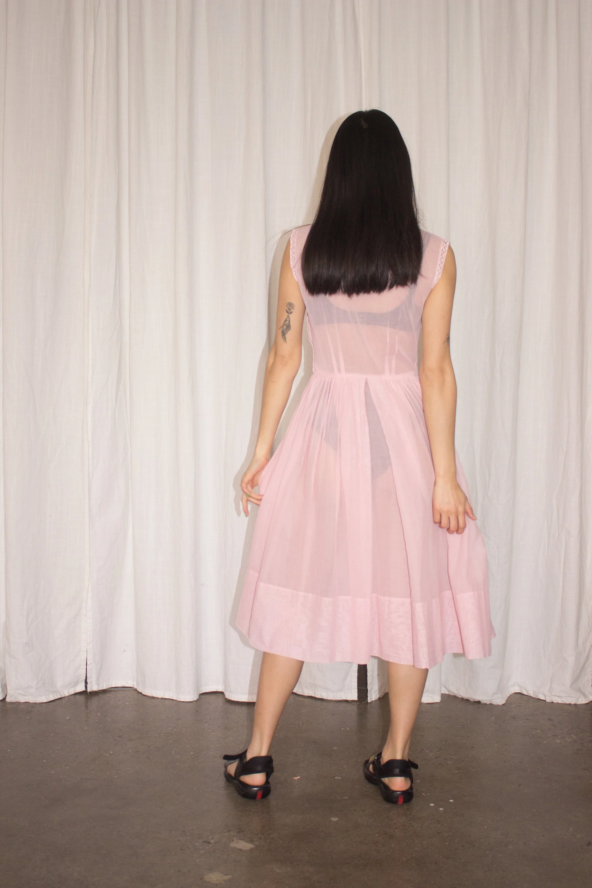 1950s Pink Smocked Cotton Voile Dress  Wayward Collection