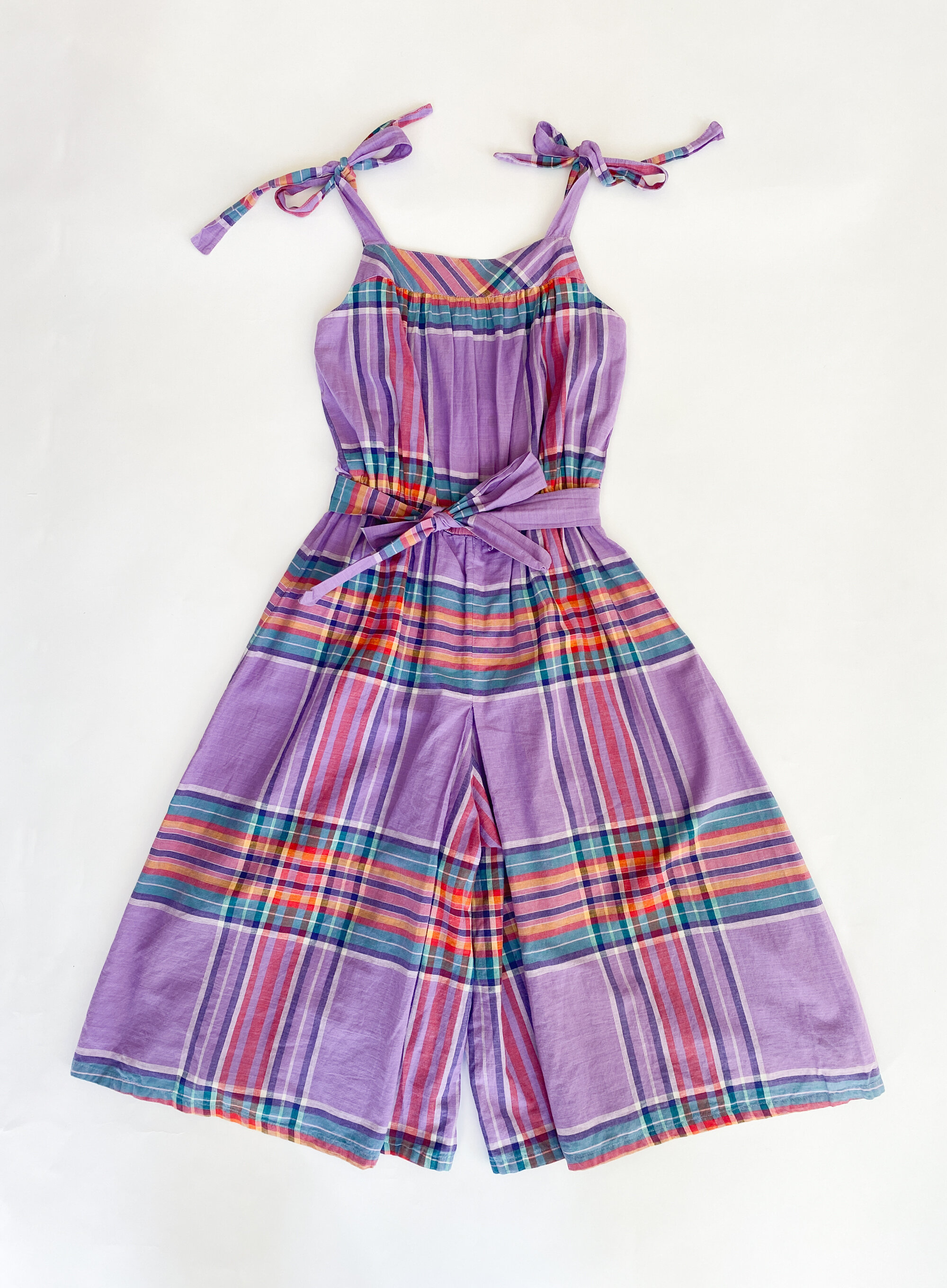 1970s "Act II" Lilac Madras Cotton Culottes Jumpsuit