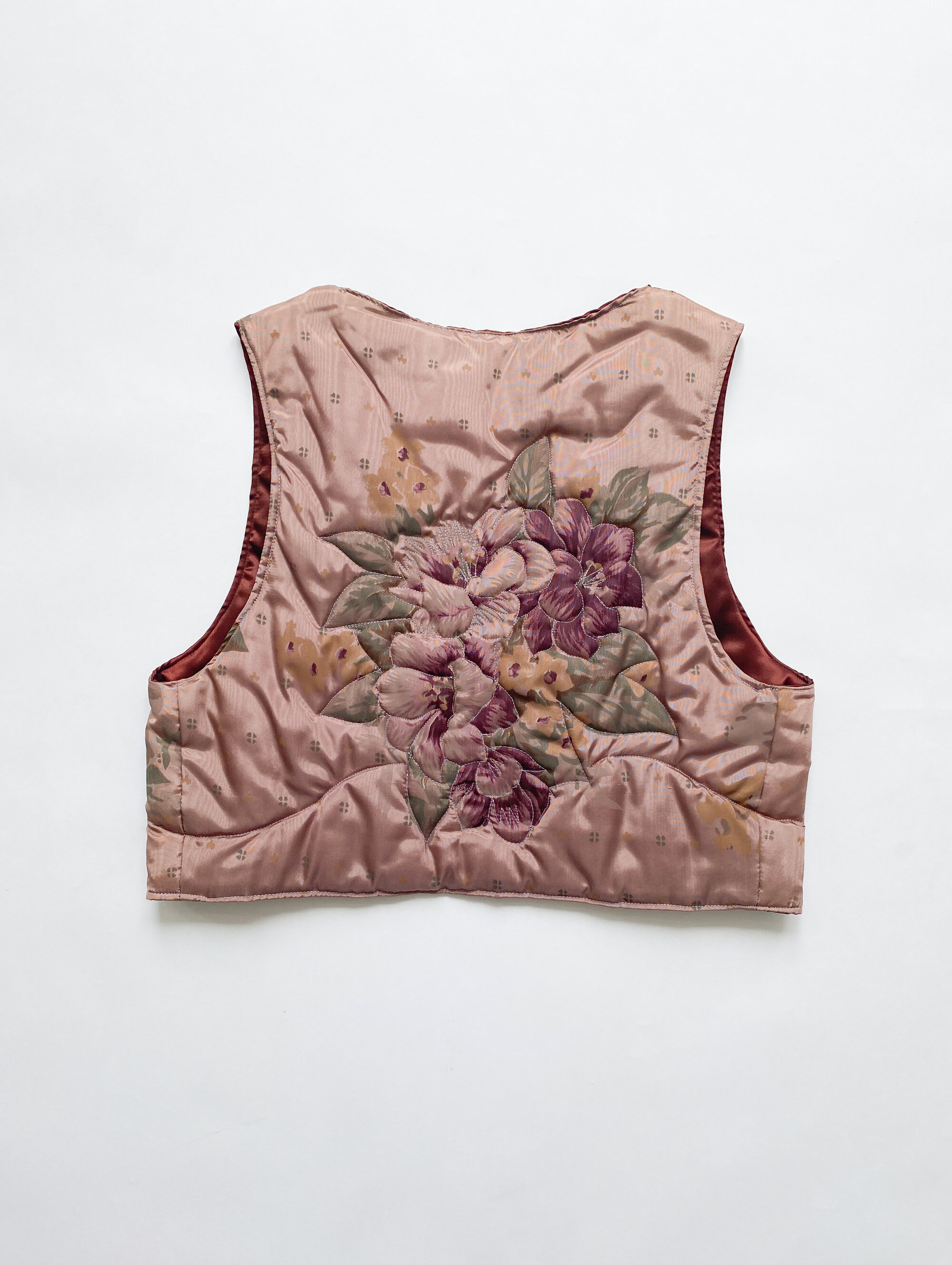 1980s Quilted Floral Taffeta Vest