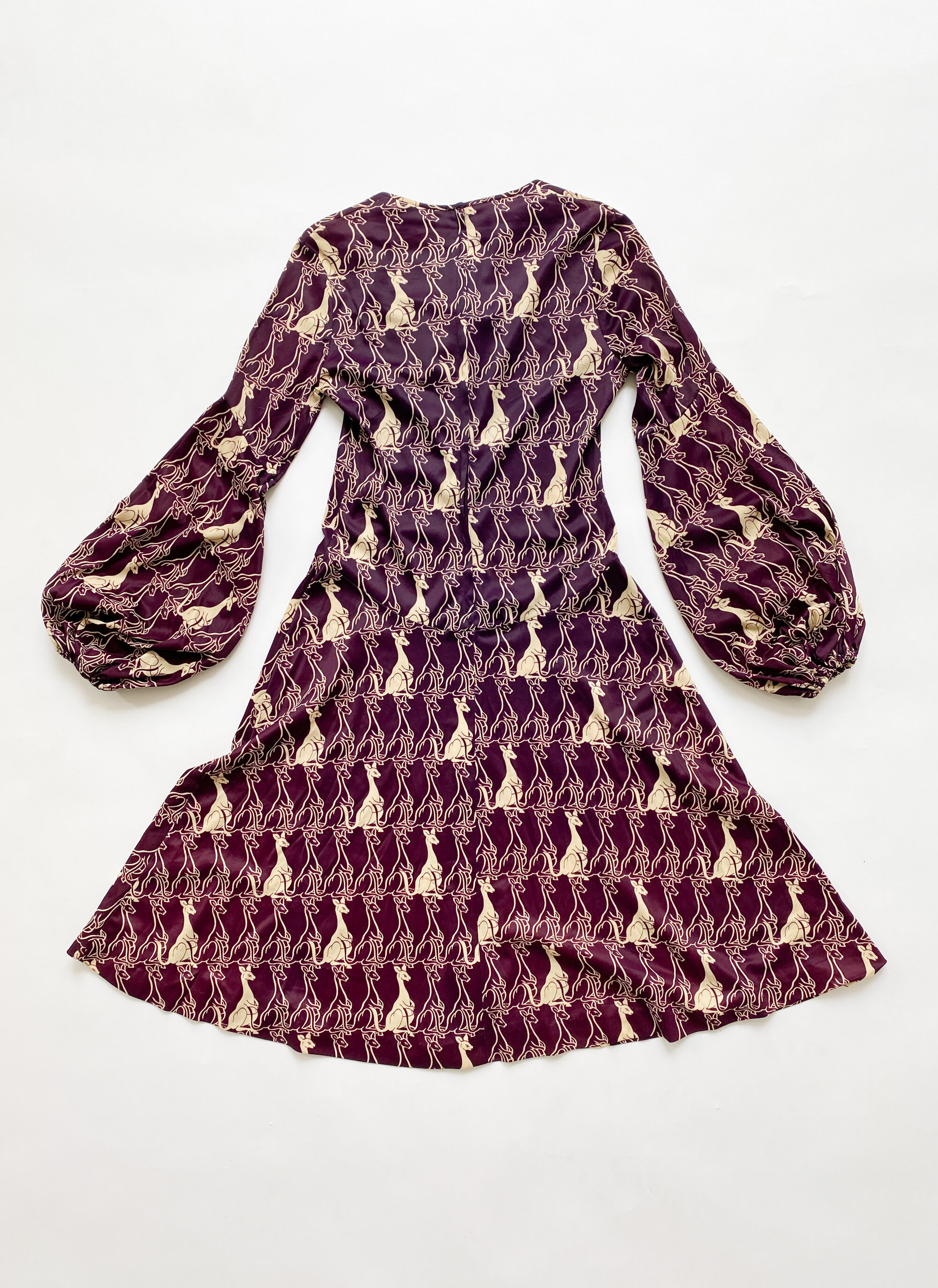 1970s Young Edwardian Art Nouveau Kangaroo Print Dress