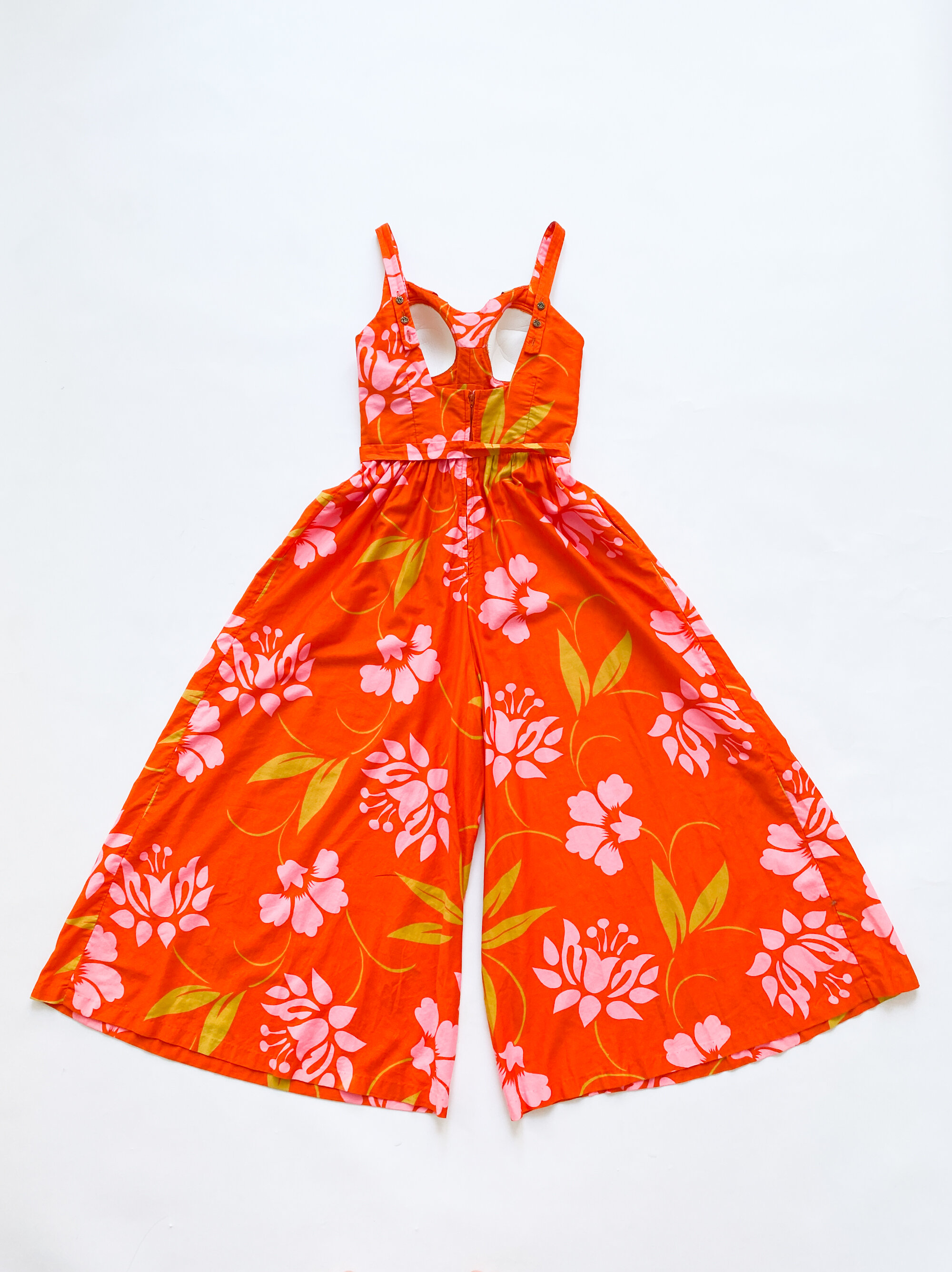 1960s Hot Orange Hawaiian Polished Cotton Jumpsuit