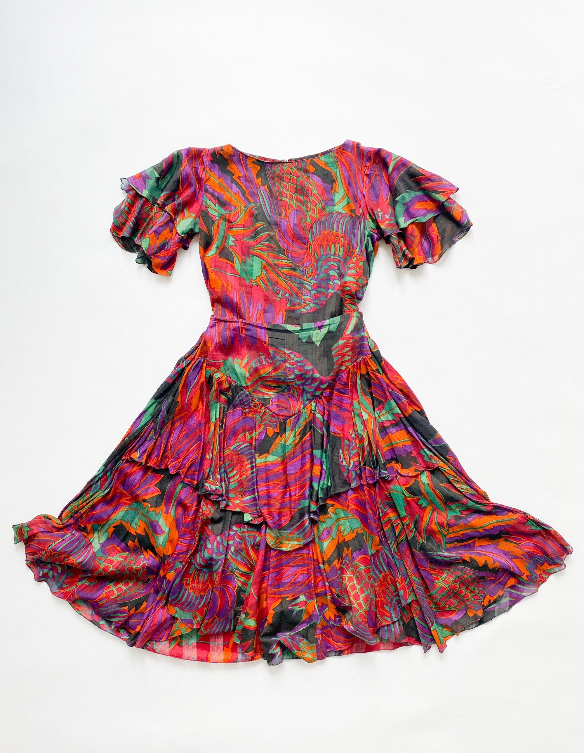 1980s Indian Gauze Tropical Floral Set