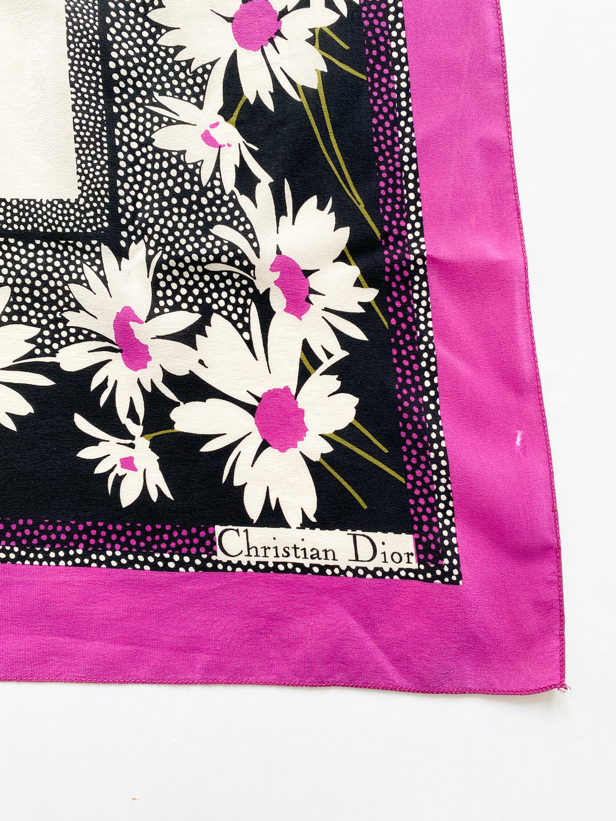 1970s Christian Dior Daisy Print Silk Scarf