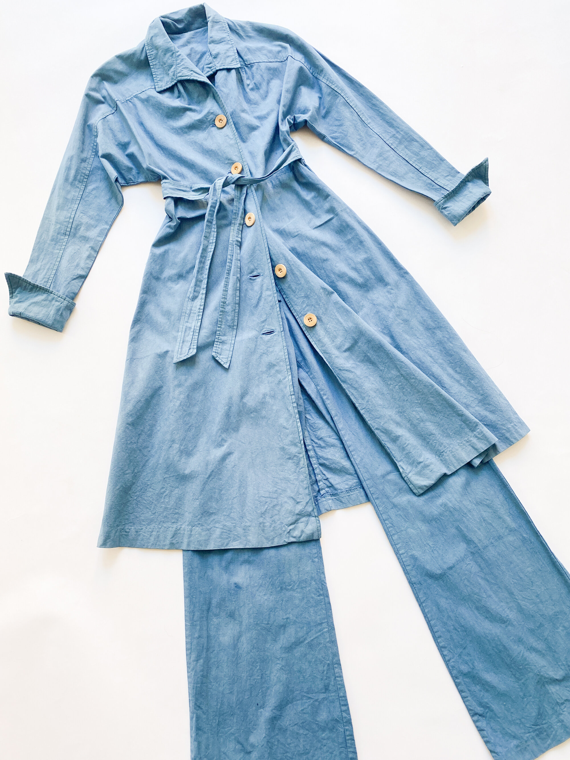 1970s Cotton Over-Dyed Duster and Bell Bottoms Matching Set