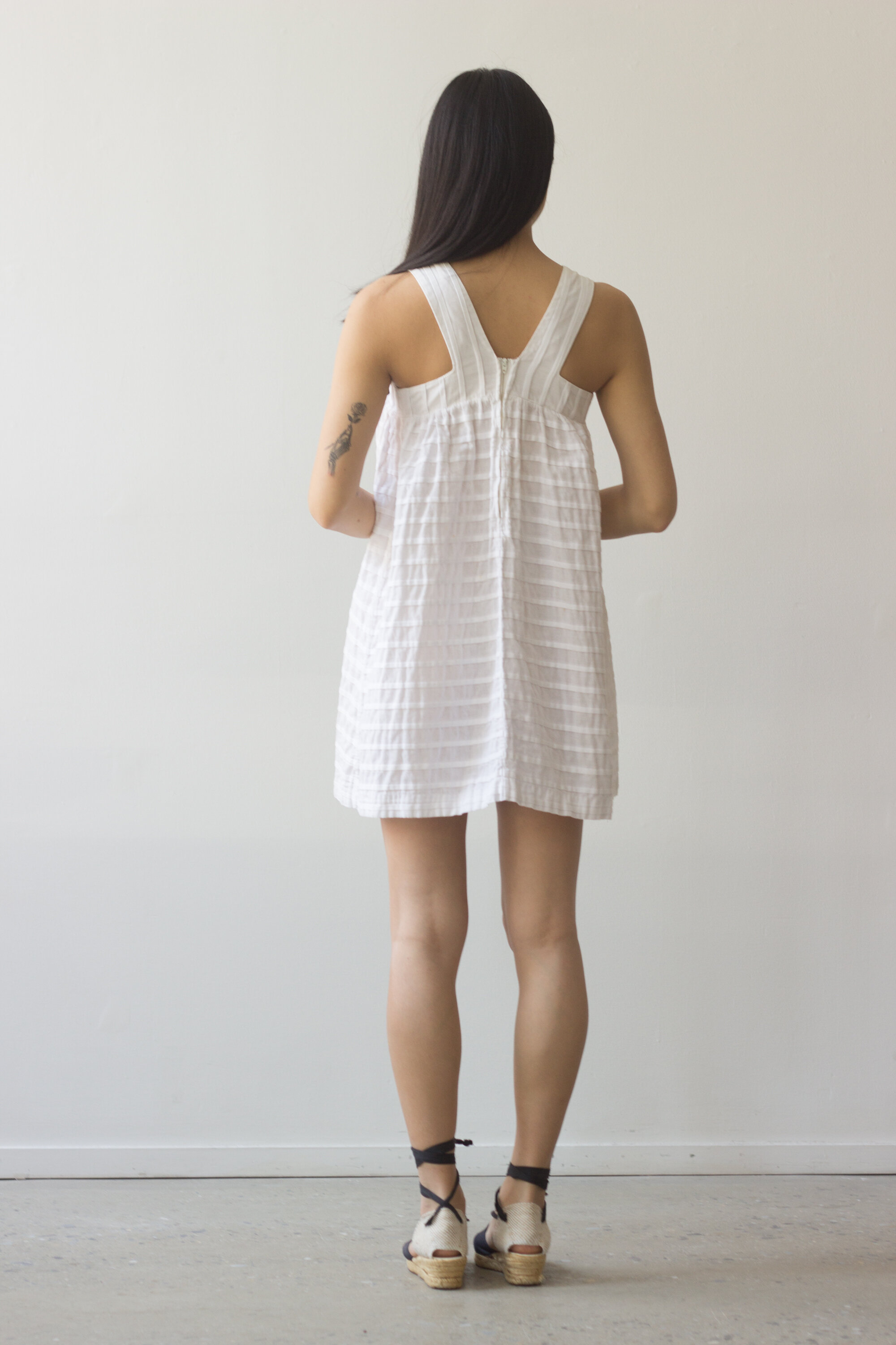 1960s White Cotton Pintuck Mini Sun Dress