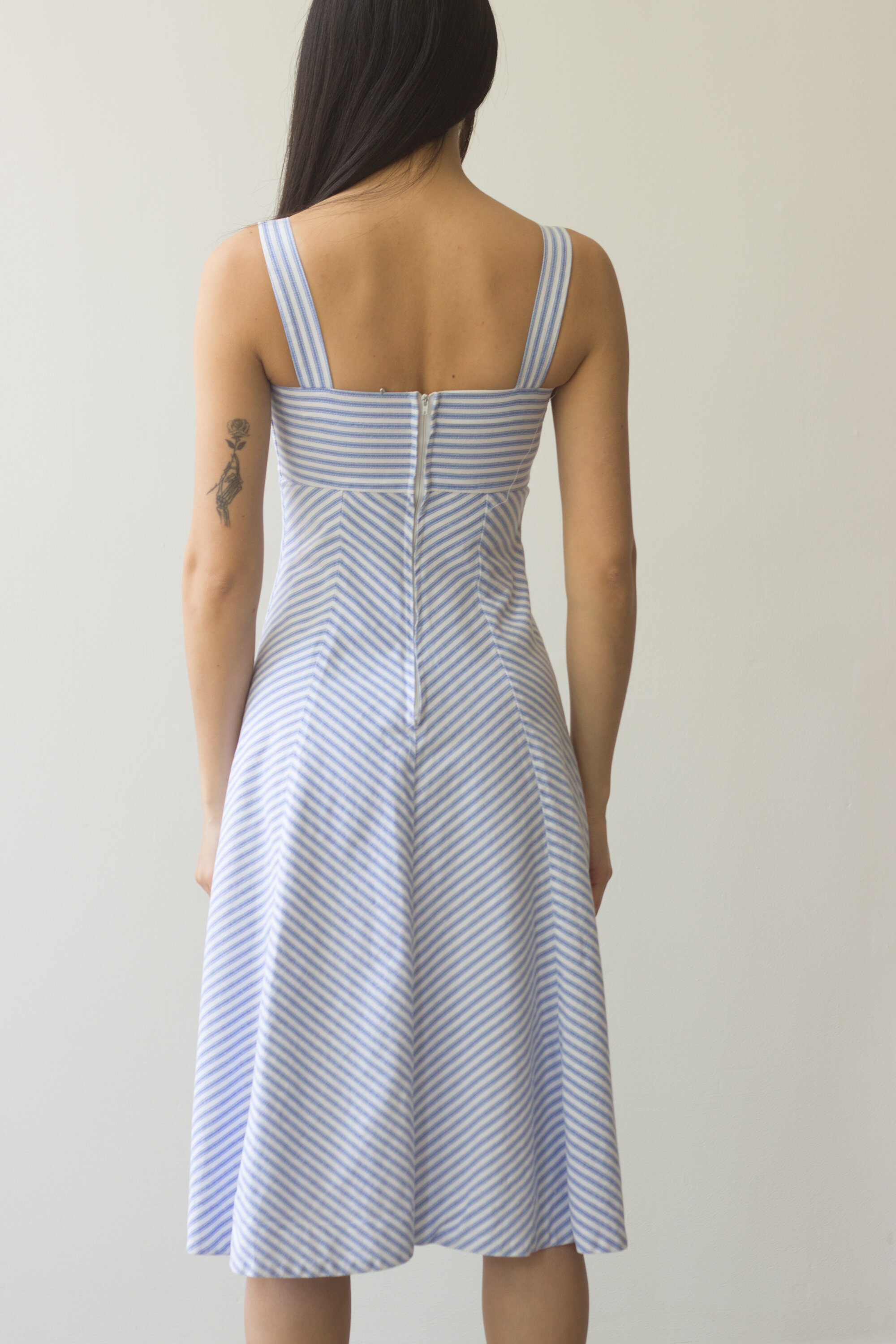 1970s Ticking Stripe Cotton Sun Dress