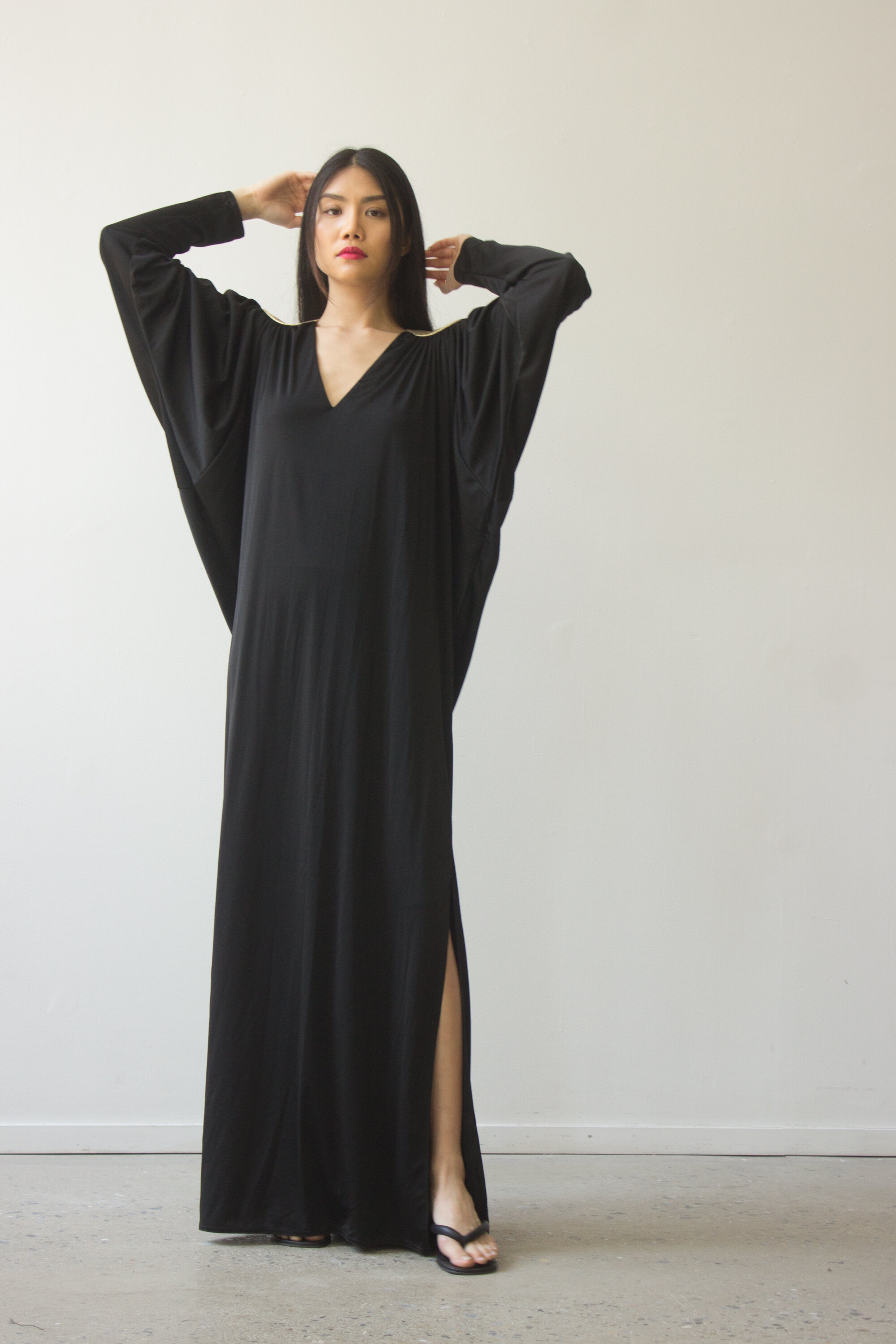 1970s Bill Tice Black and Gold Caftan