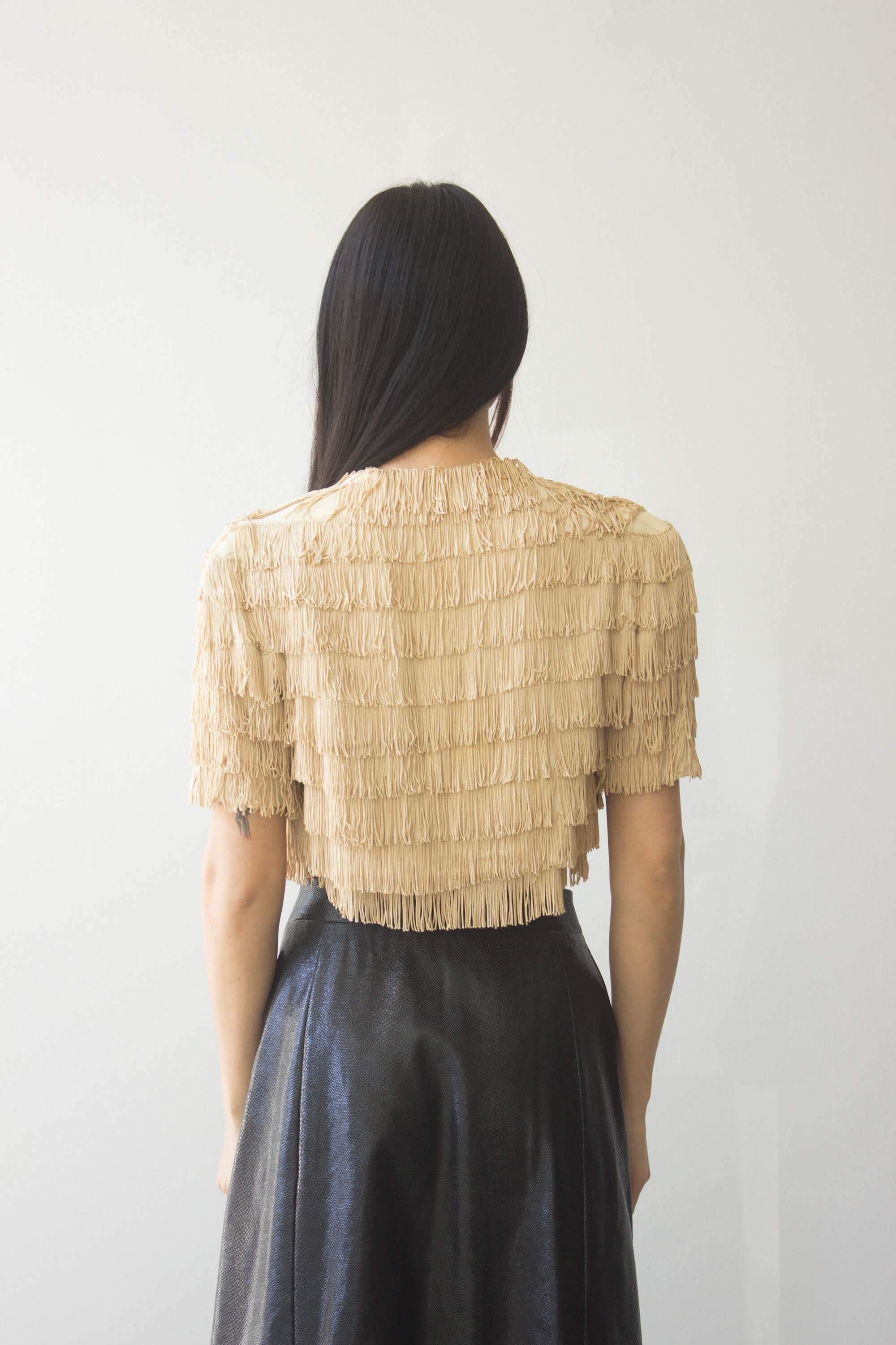 1930s Creme Fringed Crepe Bolero Jacket
