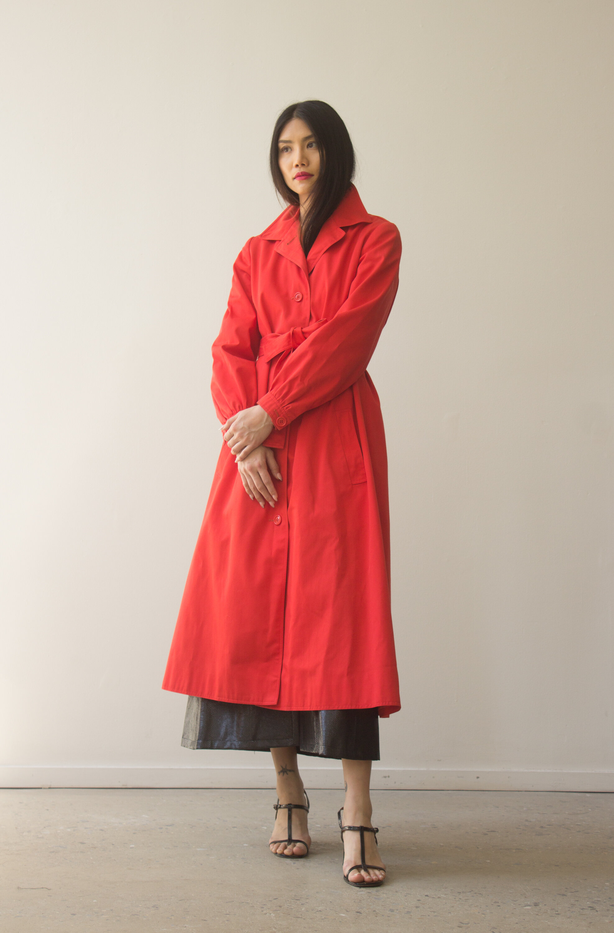 1970s Halston Red Cotton Trench Coat