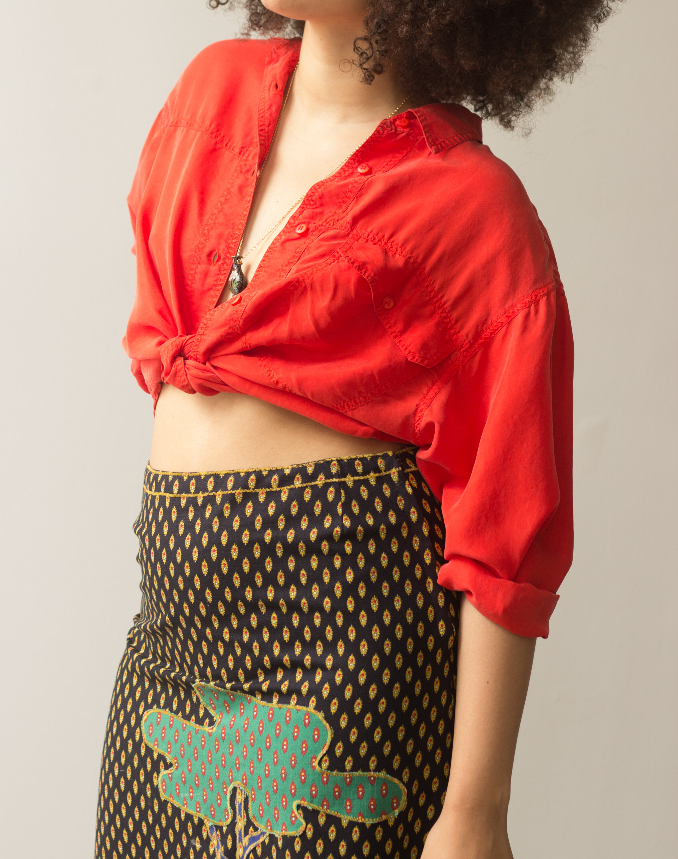 1980s Tomato Red Washed Silk Shirt