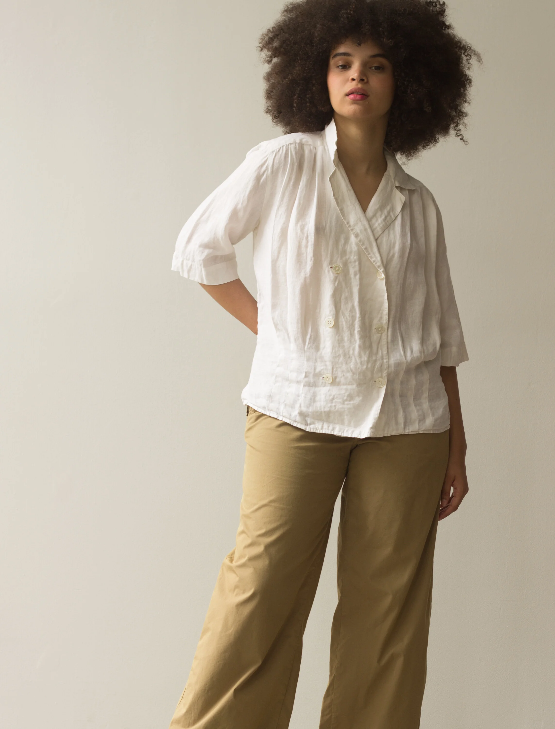 1980s Perry Ellis Irish Linen Double-Breasted Shirt — Wayward 