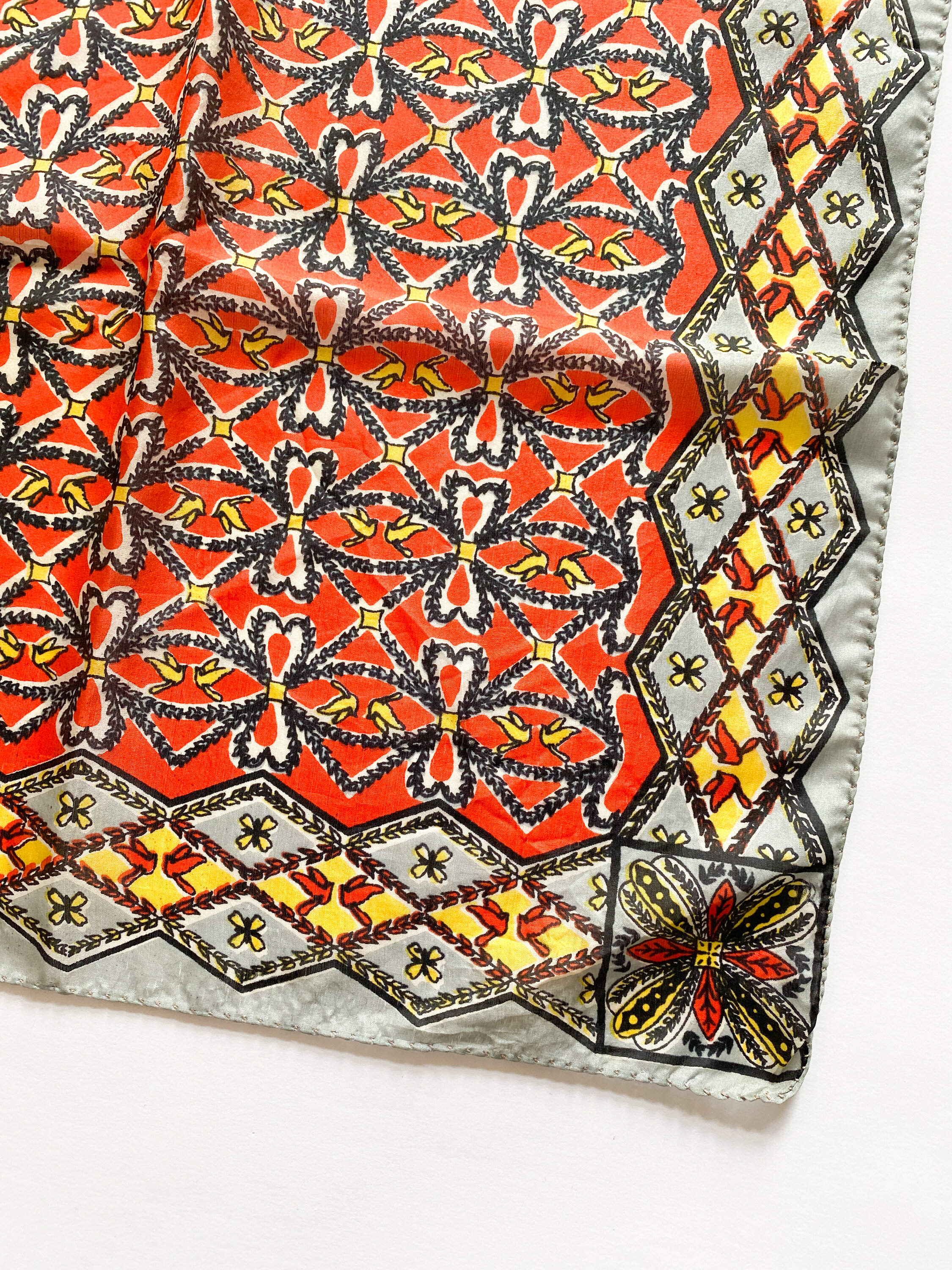 1960s Indian Silk Block Print Scarf