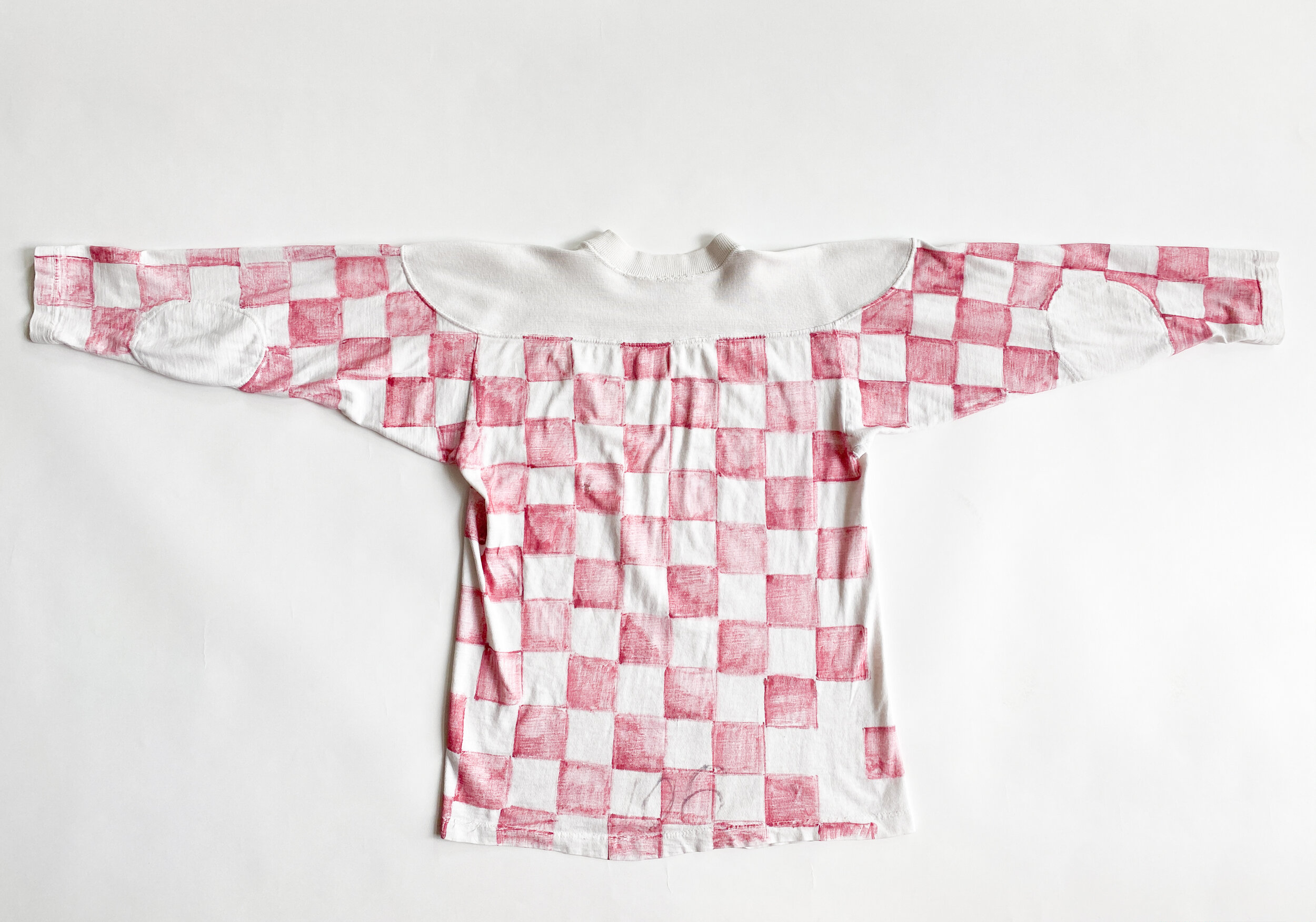 Hand-Painted Red Checkerboard 1950s Football Tee