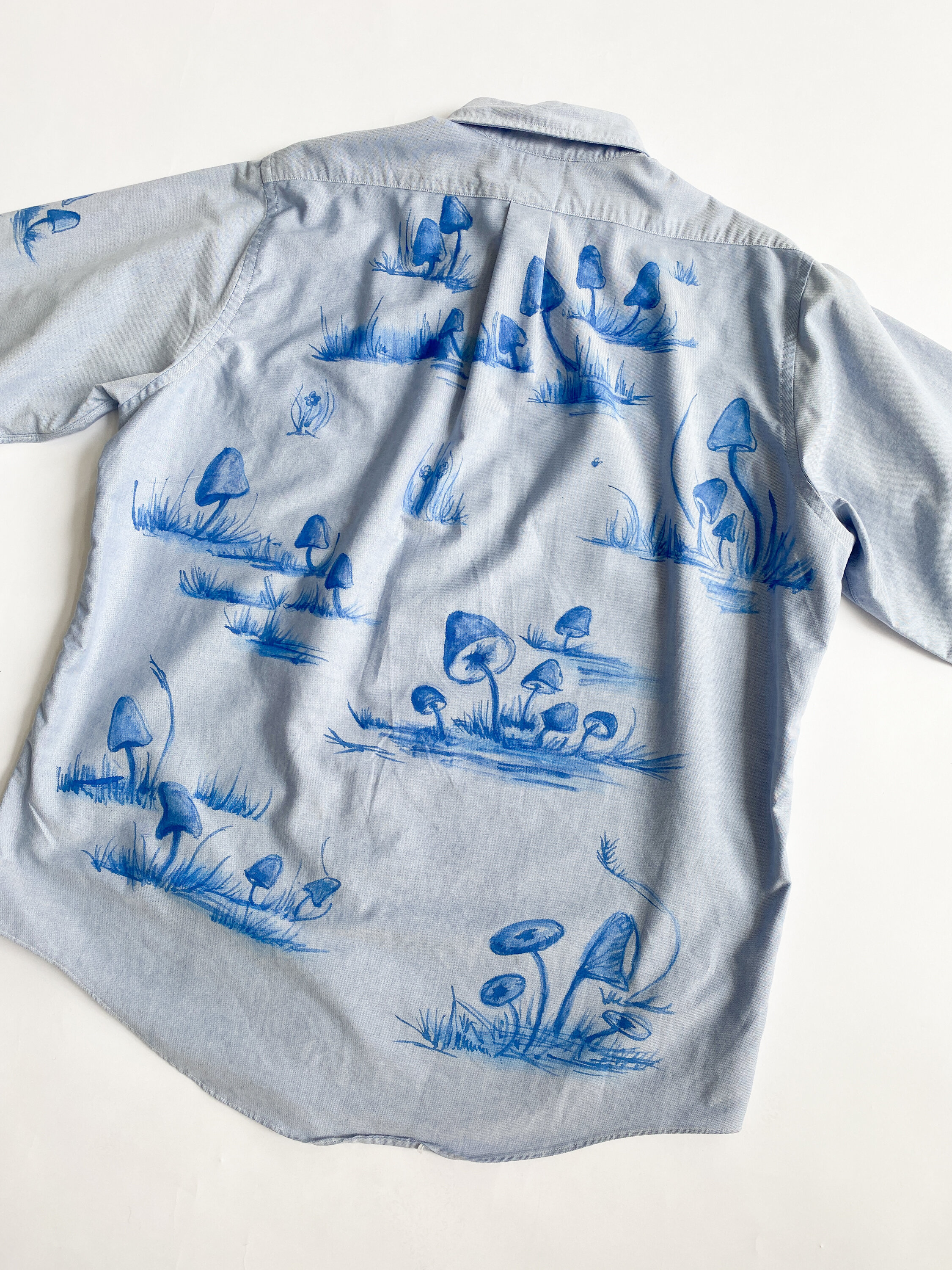 Hand-Painted Mushroom Toile Brooks Brothers Chambray Shirt