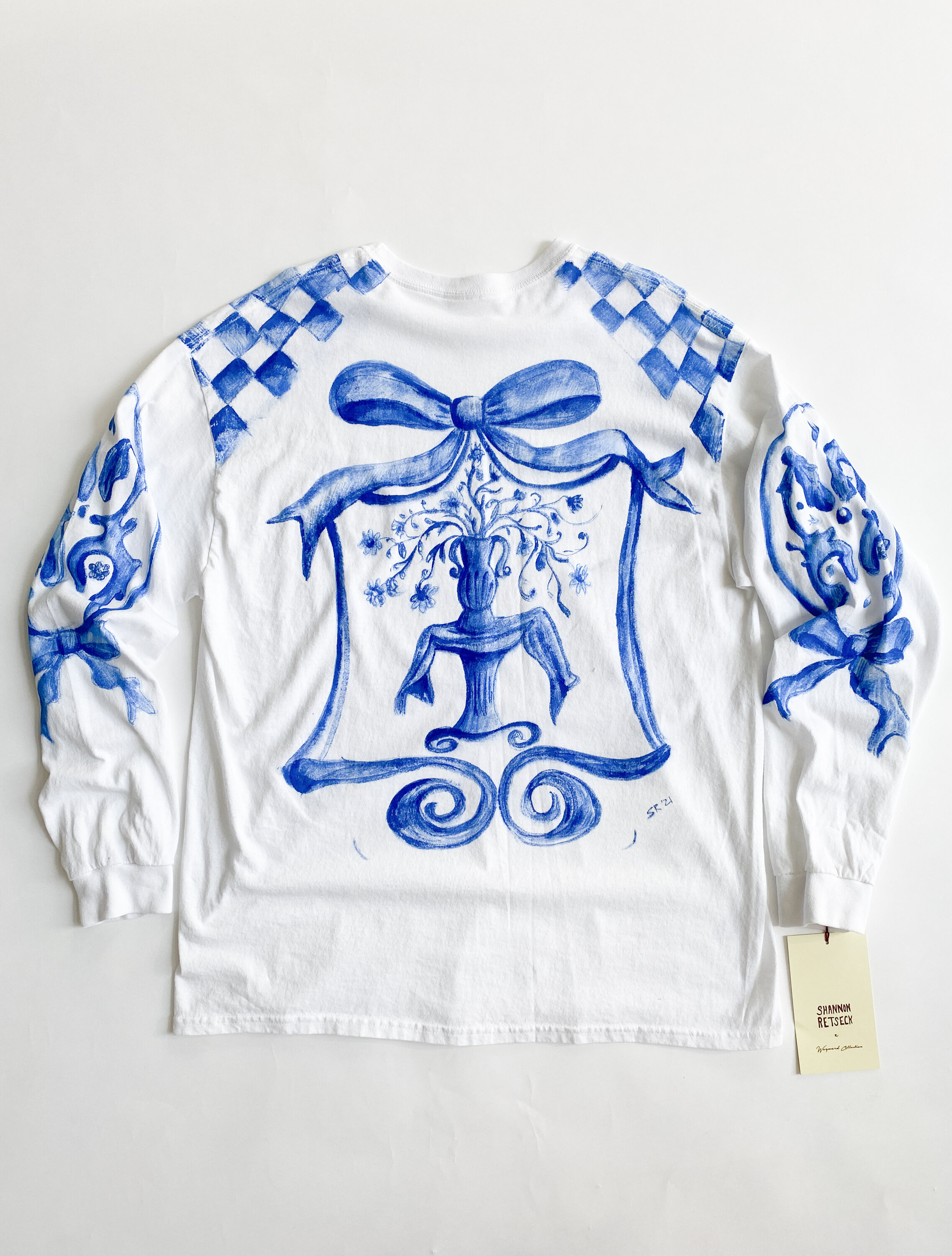 Hand-Painted Long Sleeved Racer Tee - Blue