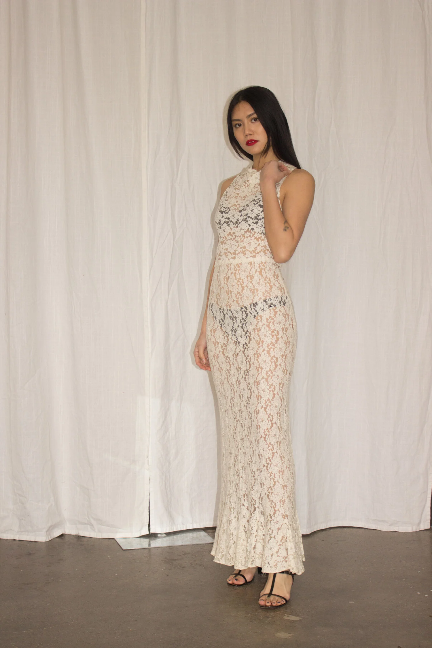 1930s Creme Lace Bias Cut Gown