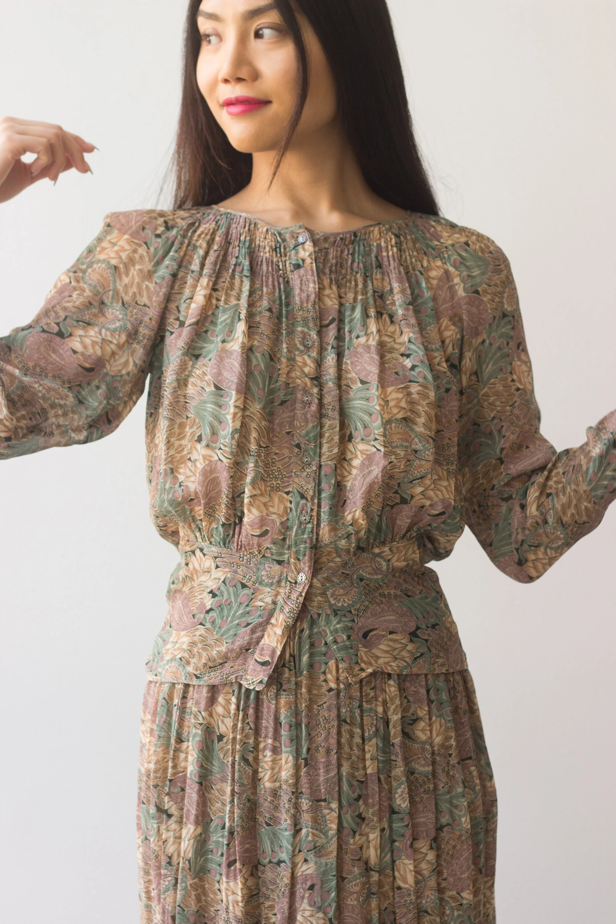 1970s Floral Georgette Two Piece Ensemble