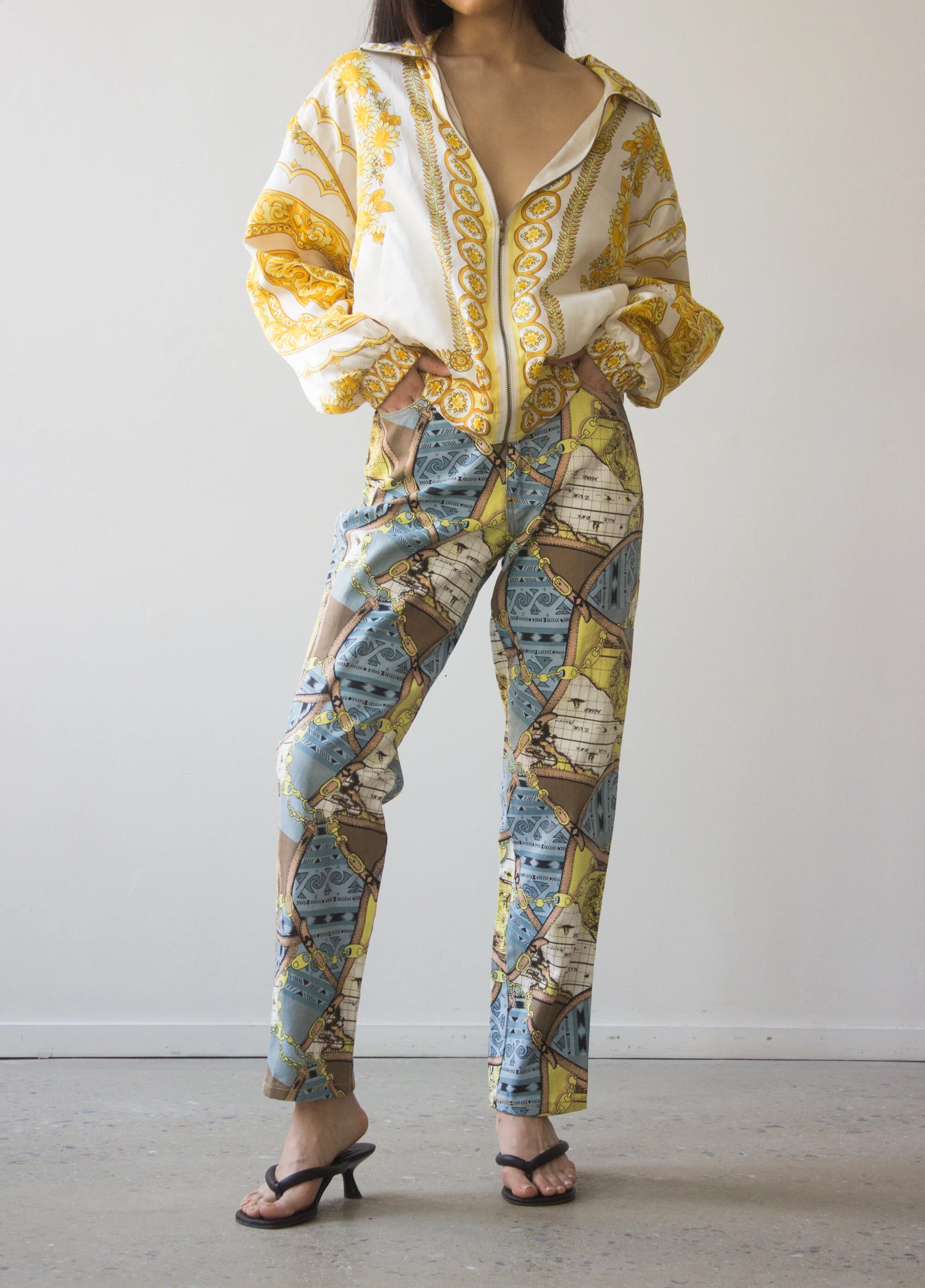 1980s Scarf Print Cotton Denim Jeans
