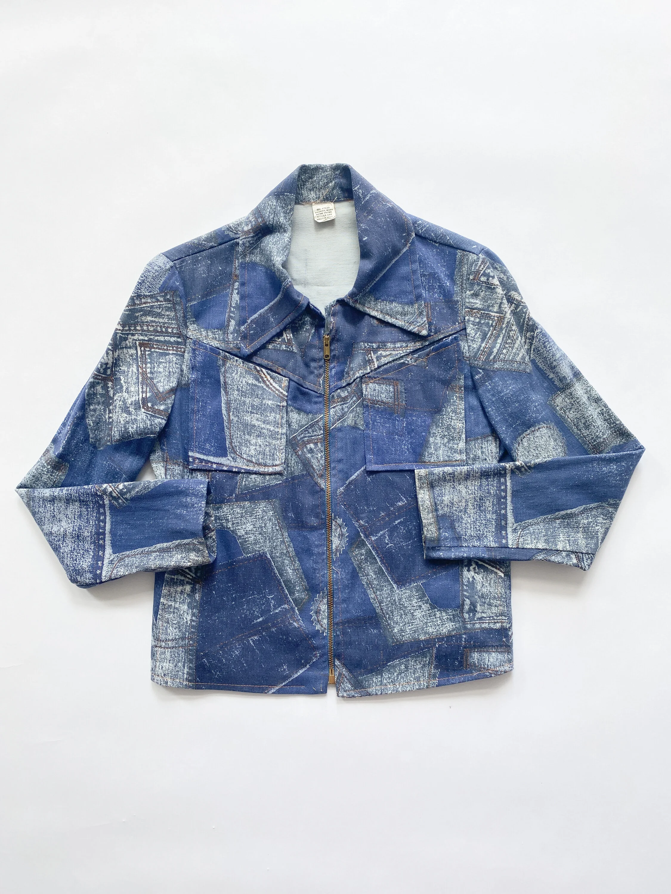 1970s Denim Patchwork Print Zip Jacket