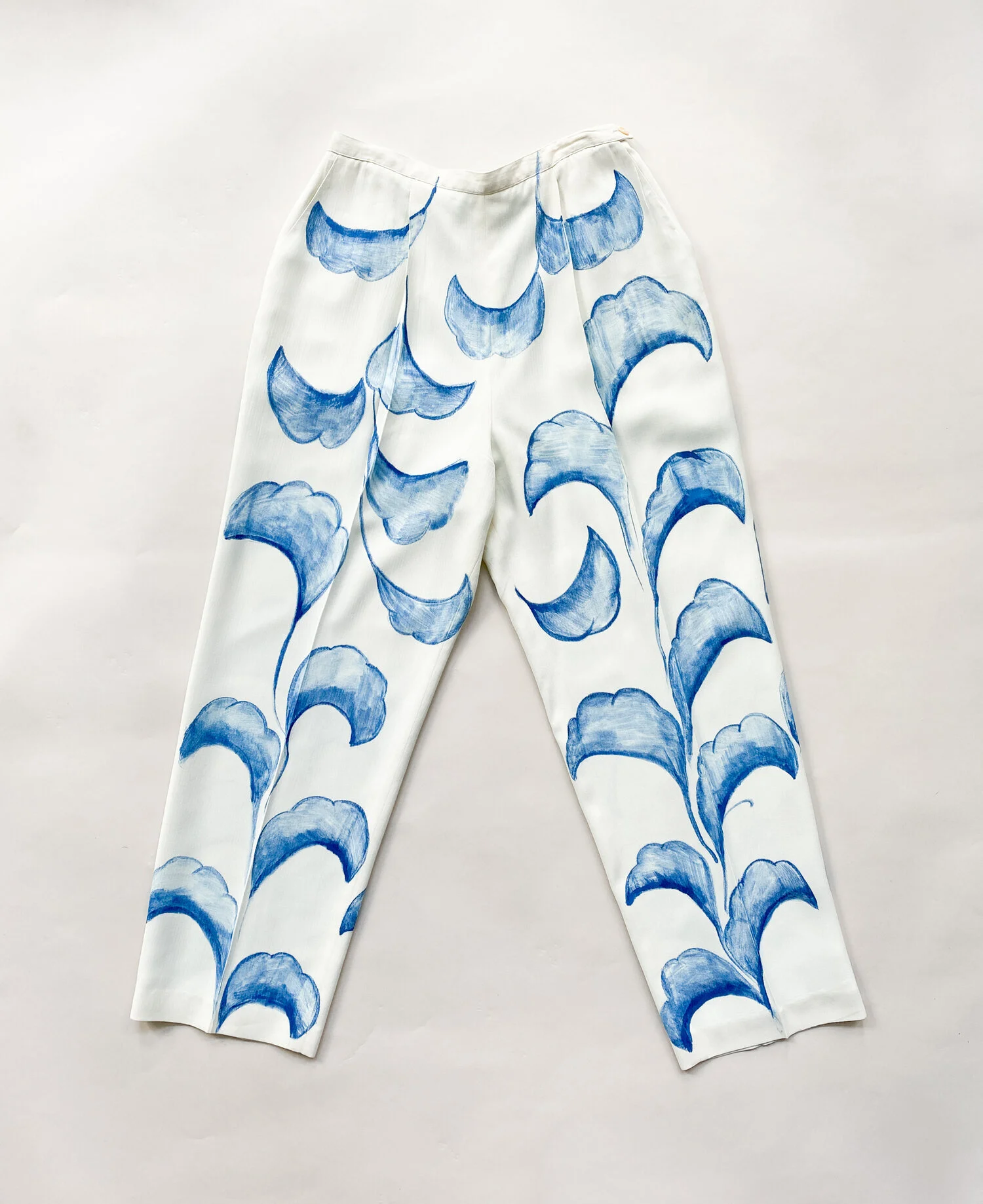Hand-Painted Vintage Creme High Rise Trousers