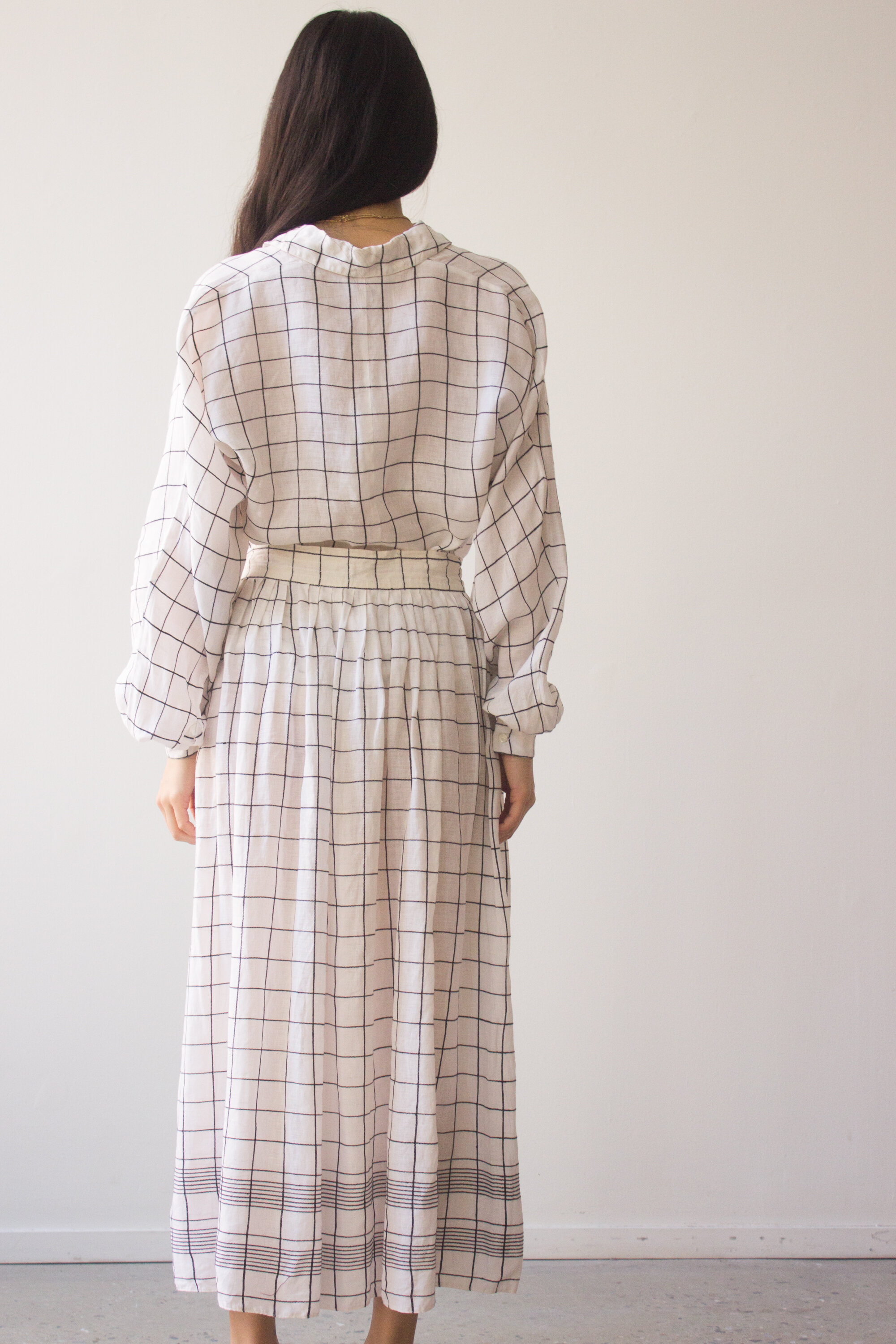 1970s Calvin Klein Grid Print Linen Two Piece Set