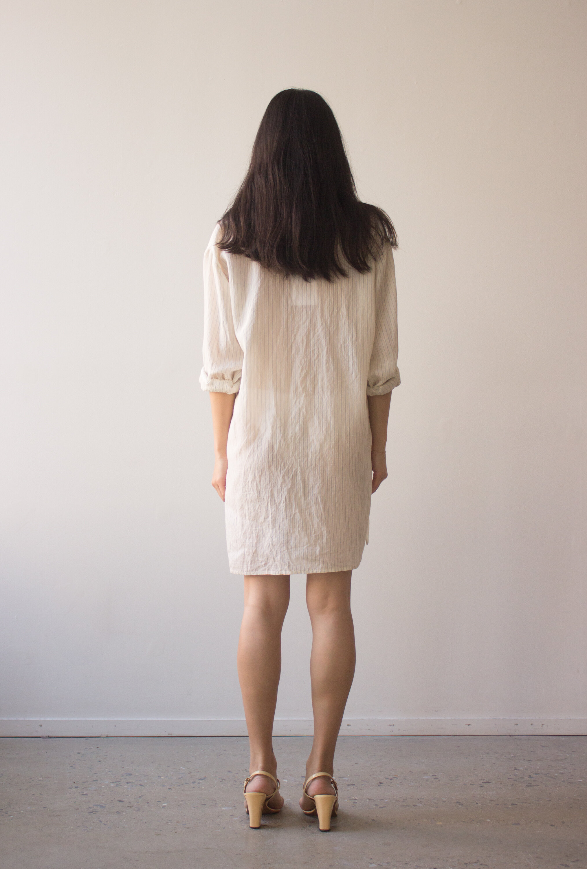 1990s CK Jeans Striped Band Collar Tunic