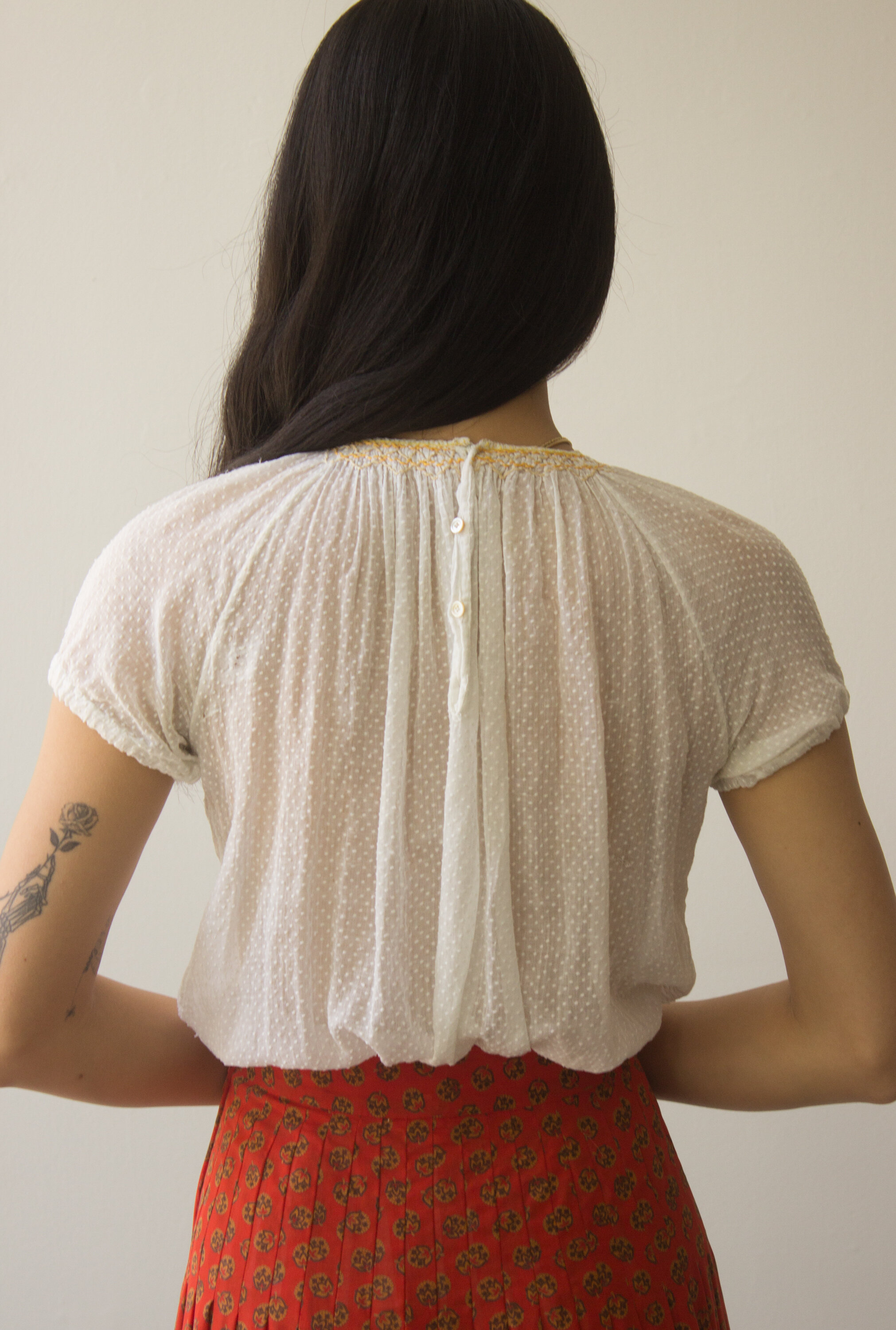 1930s Swiss Dot Hungarian Embroidered Peasant Top