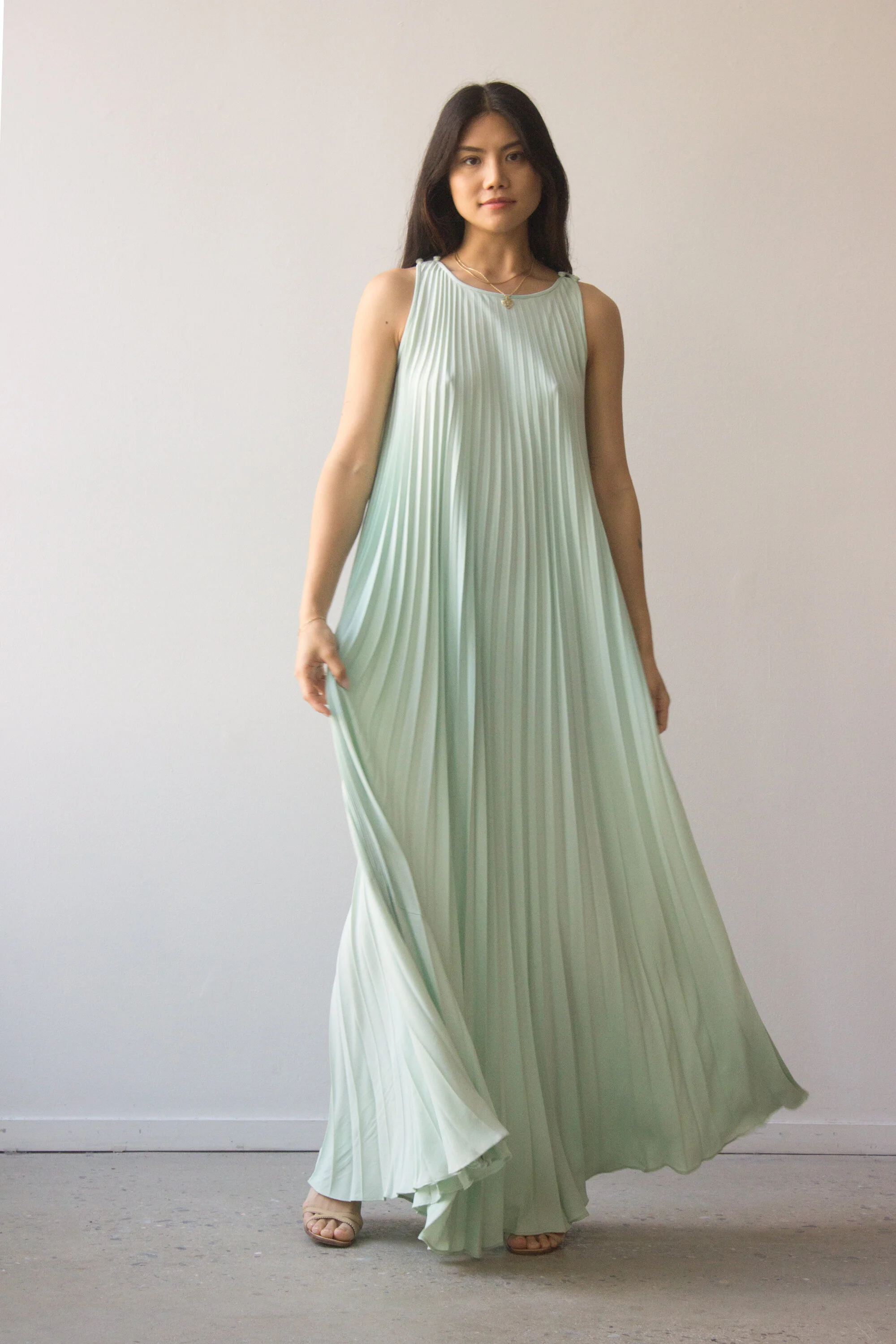 1970s Fresh Mint Pleated Gown  Wayward Collection
