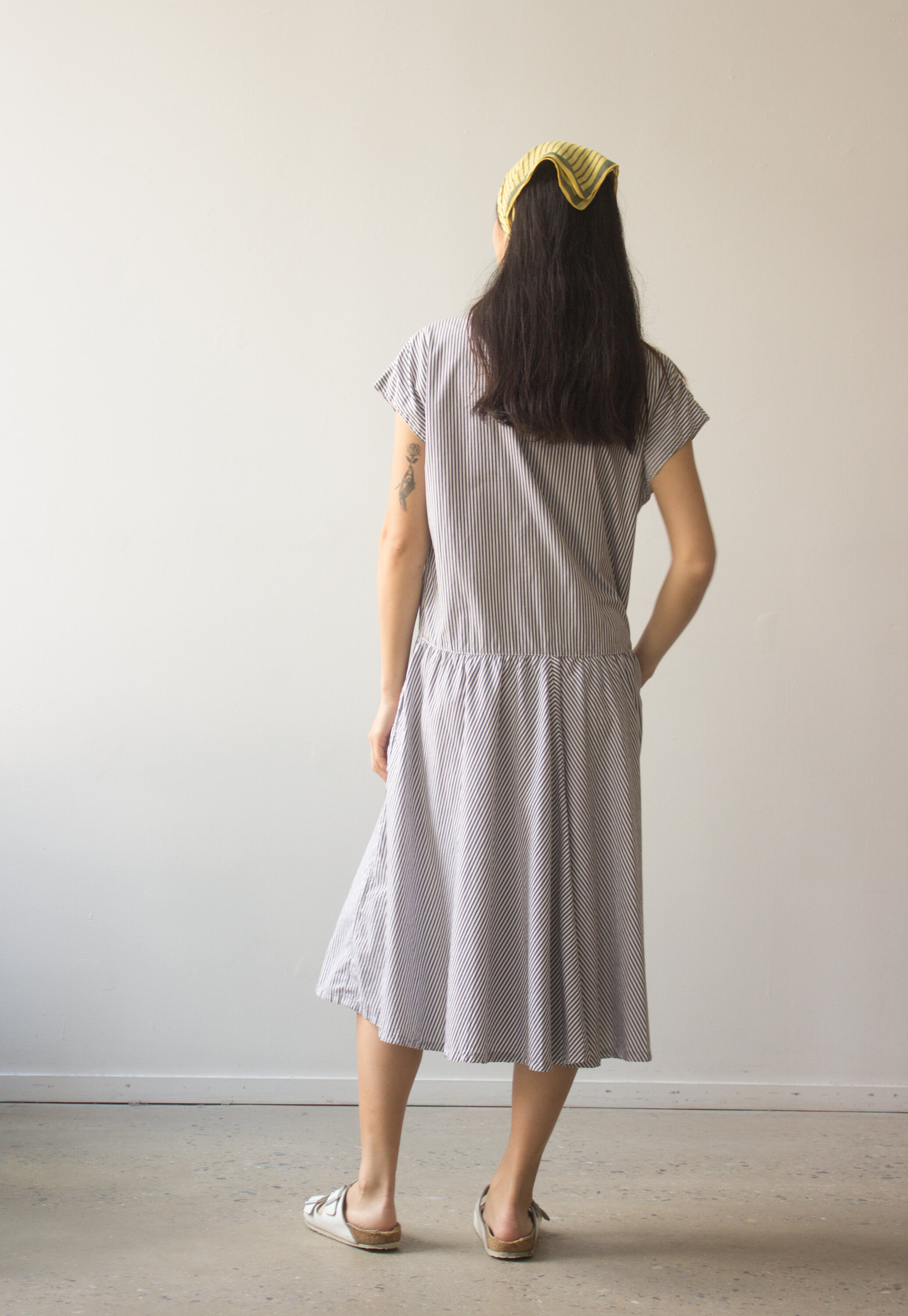 1980s Liz Claiborne Striped Cotton Drop Waist Easy Dress