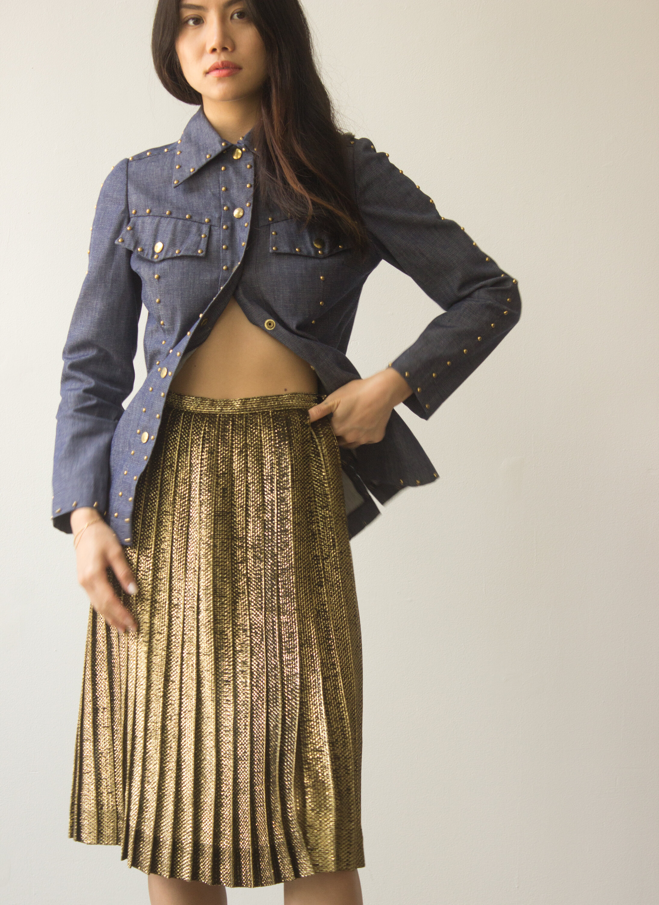 1970s Koret Gold Lurex Pleated Skirt
