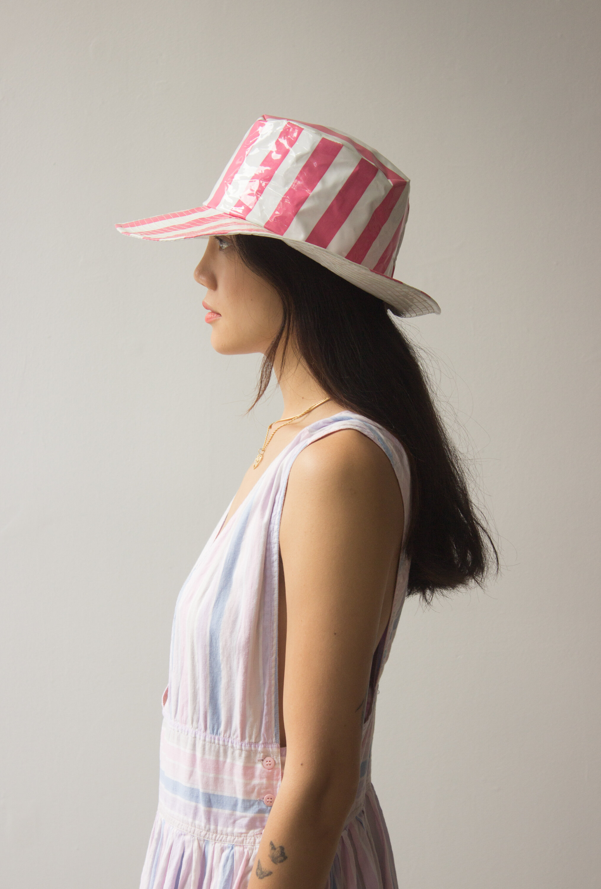 1970s Striped Vinyl Sun/Rain Hat