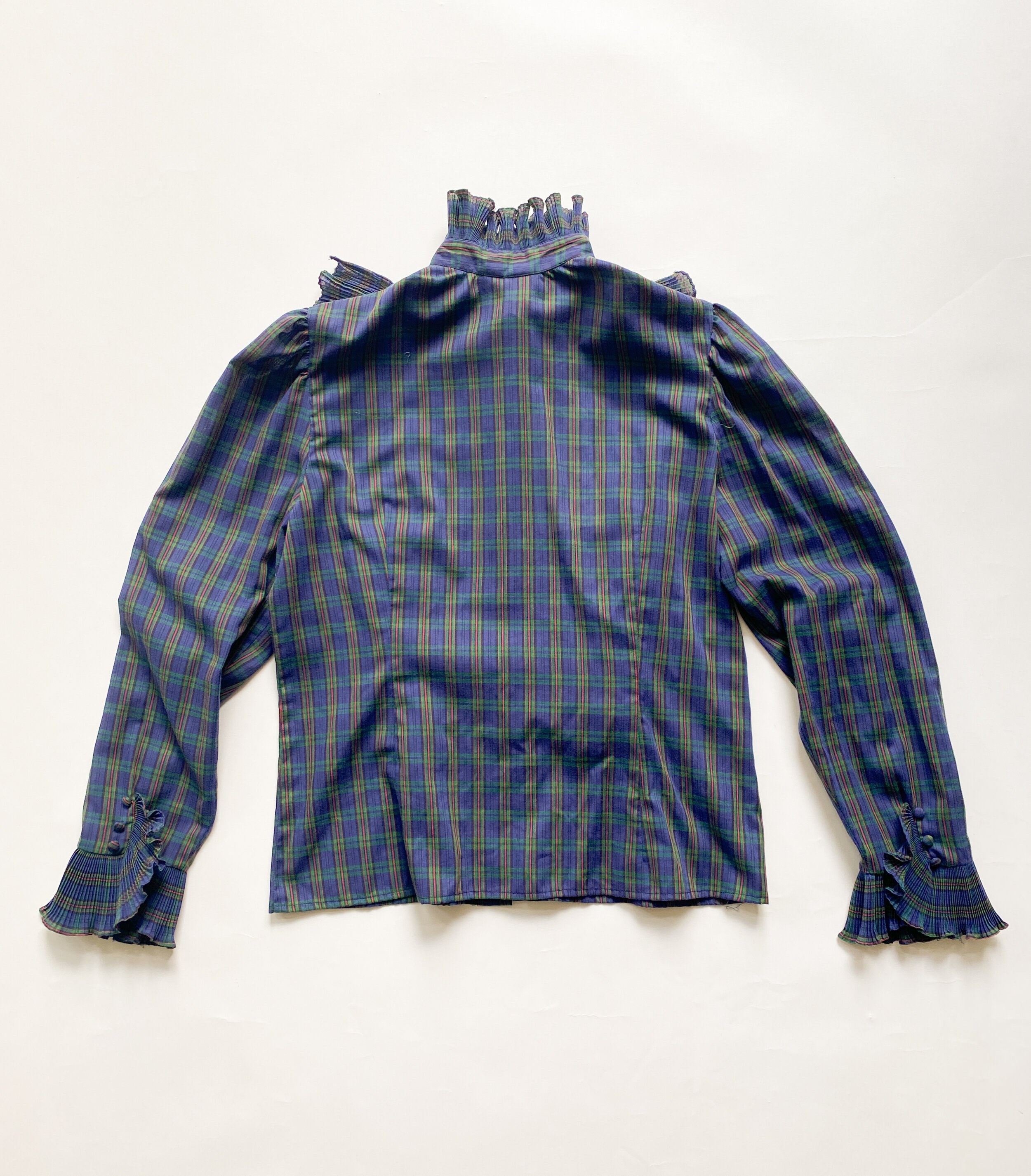 1970s Plaid Ruffled Victoriana Top