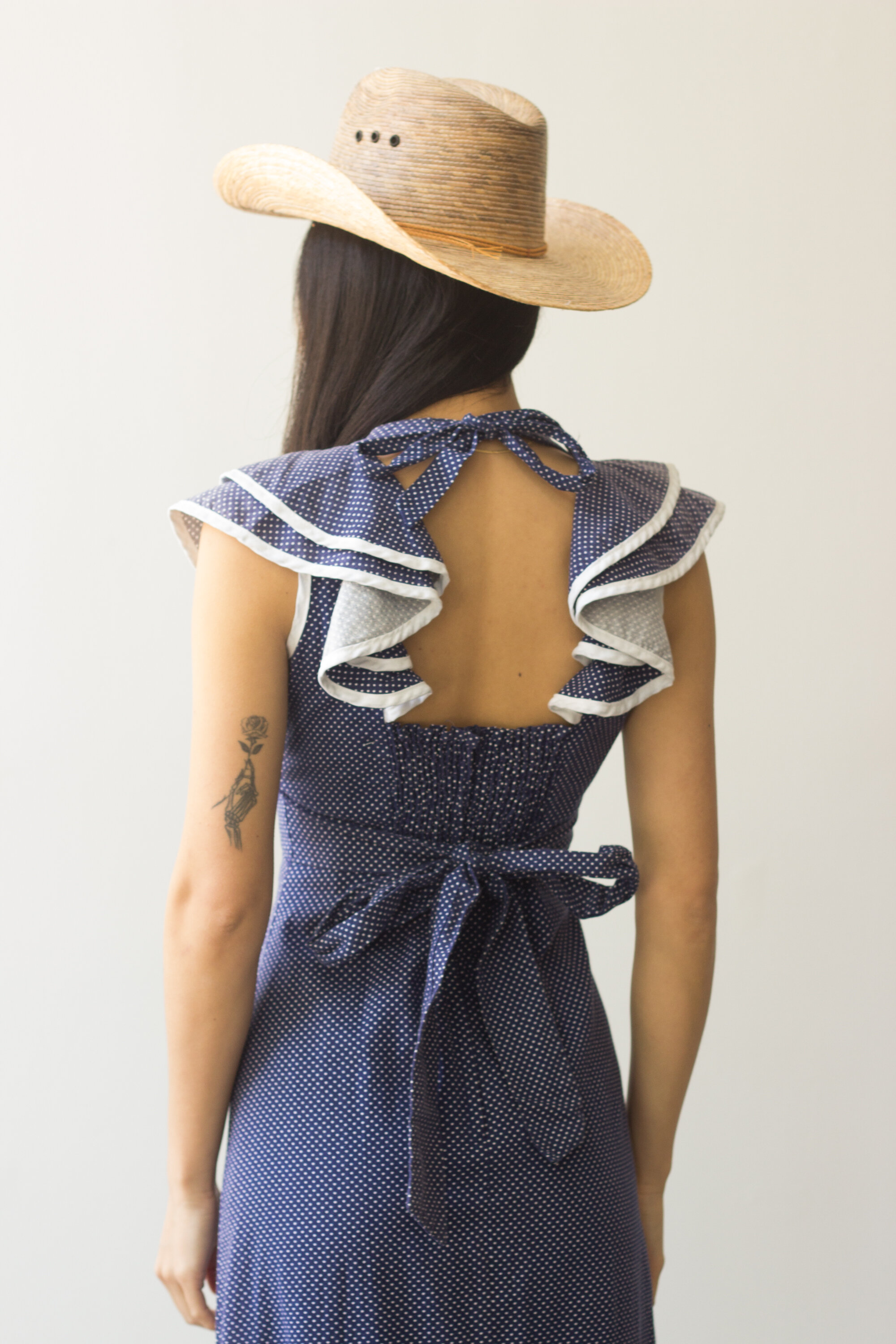 1970s Polka Dot Ruffled Sun Dress