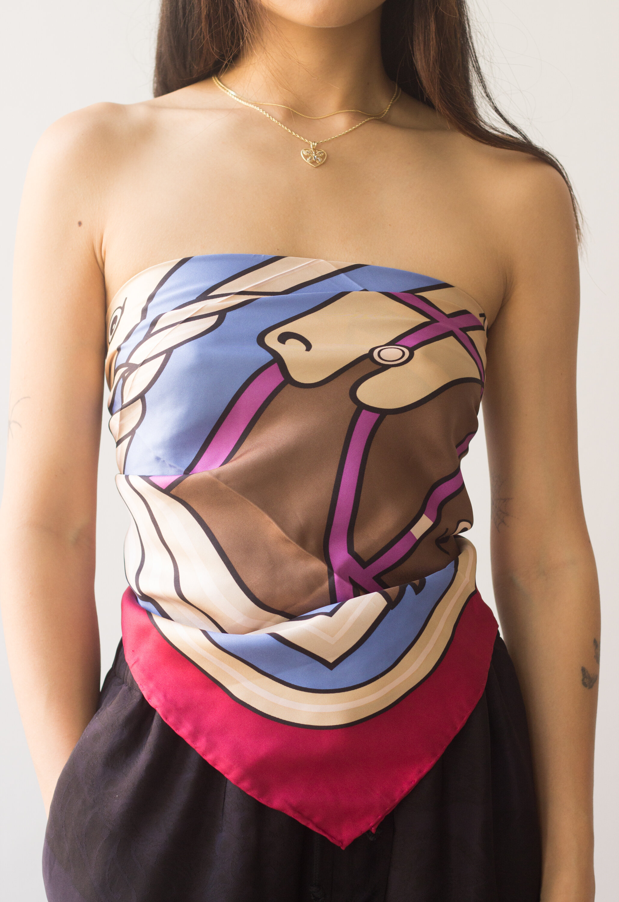 1980s Equestrian Print Large Silk Scarf