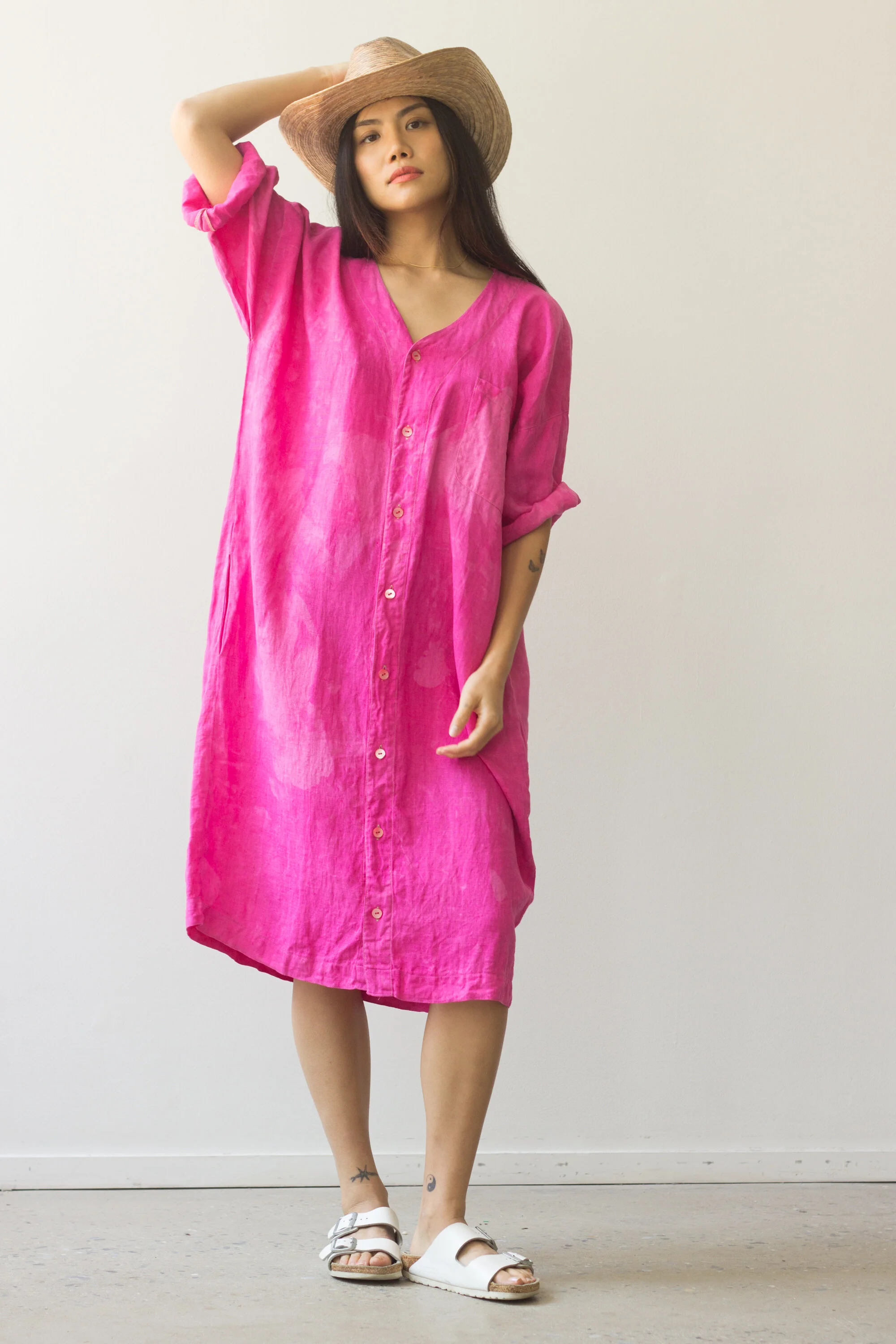 calvin klein linen shirt dress 1980s Overdyed Calvin Klein Linen Shirt Dress — Wayward Collection