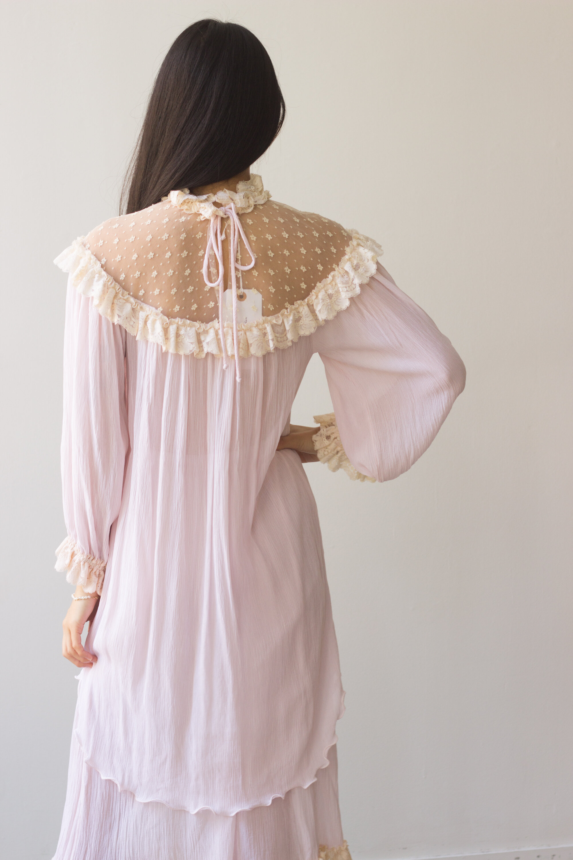 1980s Romantic Lace and Crepe Two Piece Ensemble