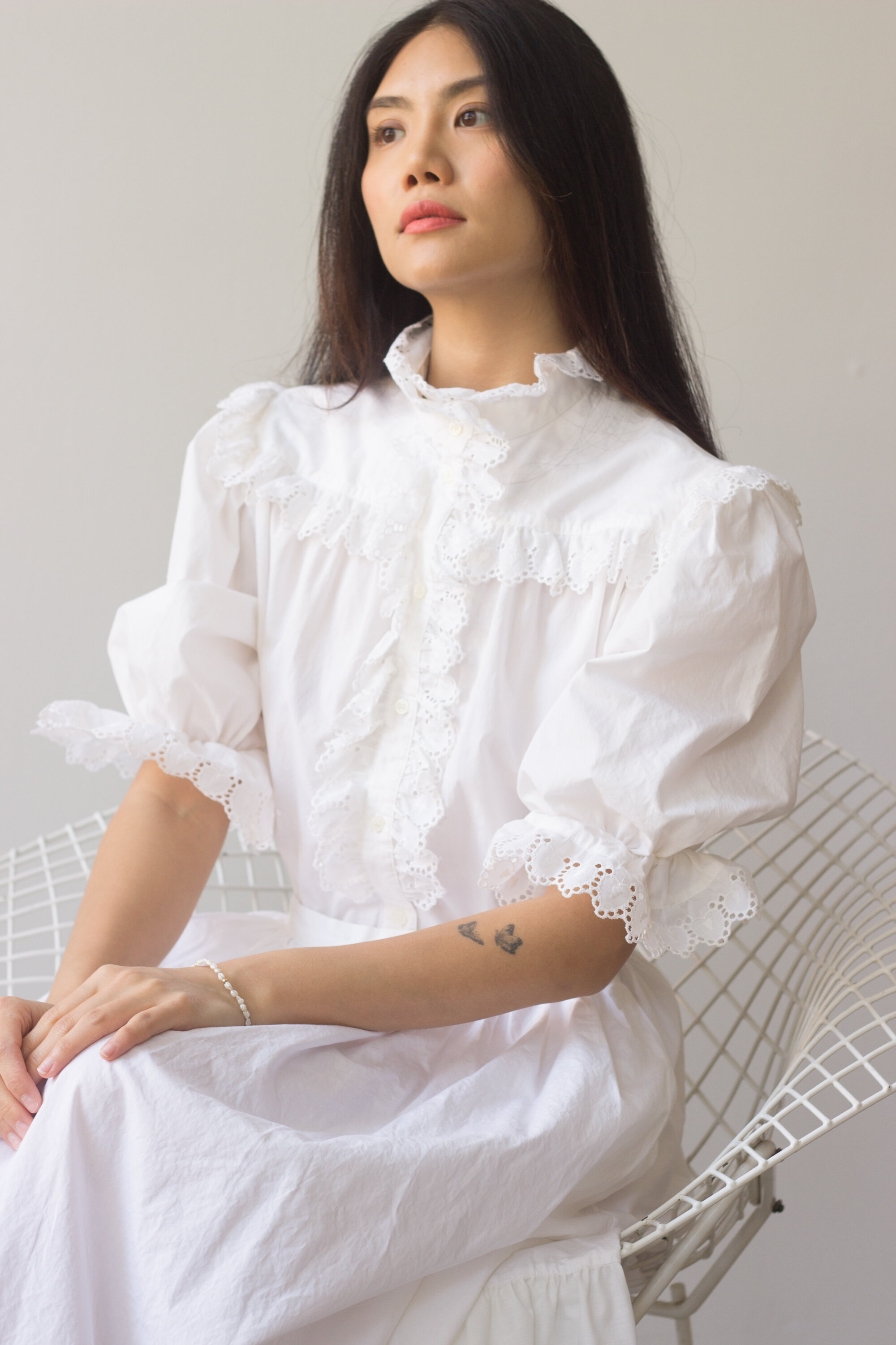 1980s Regina Porter Eyelet Cotton Puff Sleeve Set