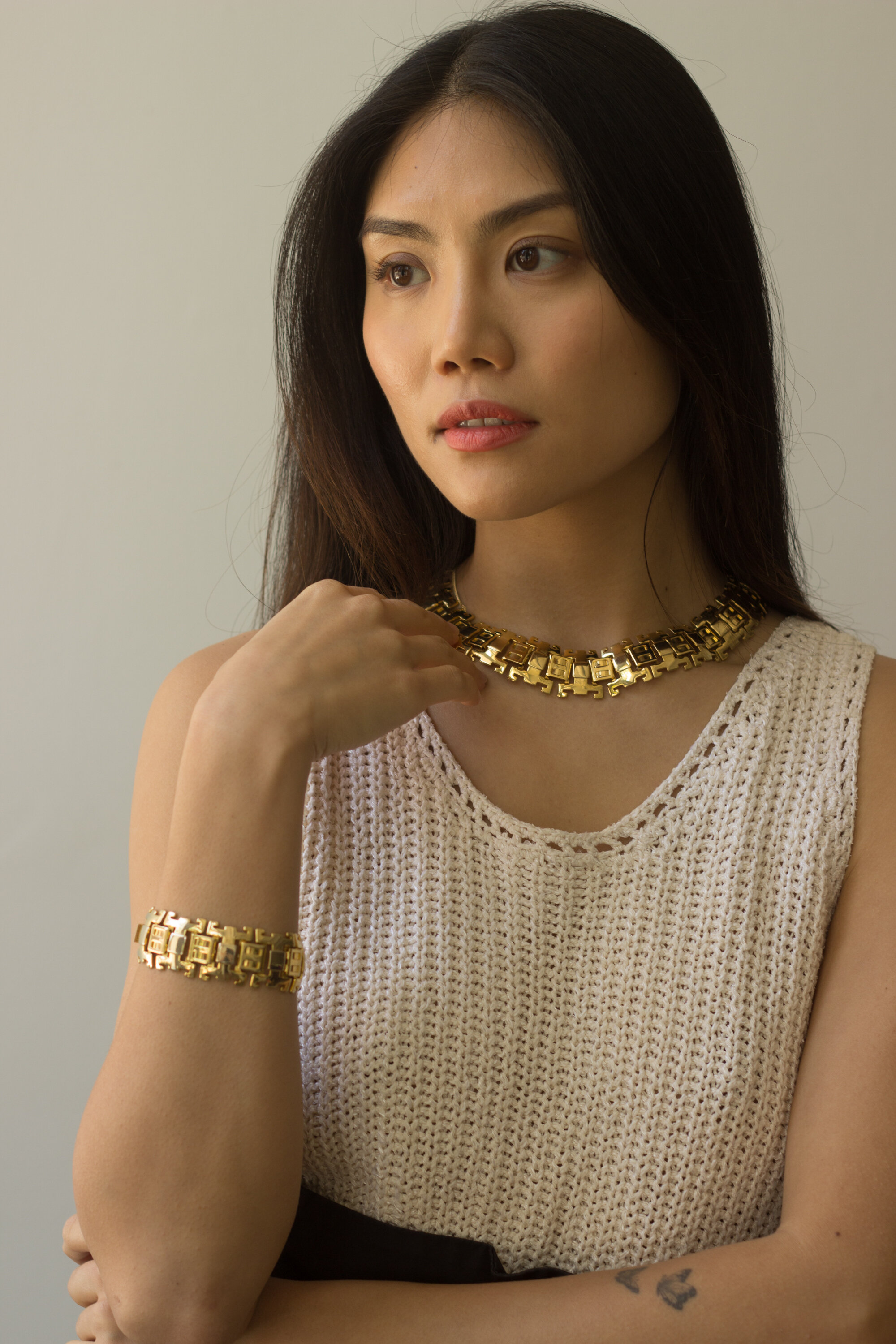 1980s Gold Greek Key Link Set